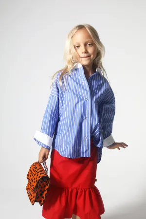 BLUE AND WHITE STRIPED LOOSE SHIRT