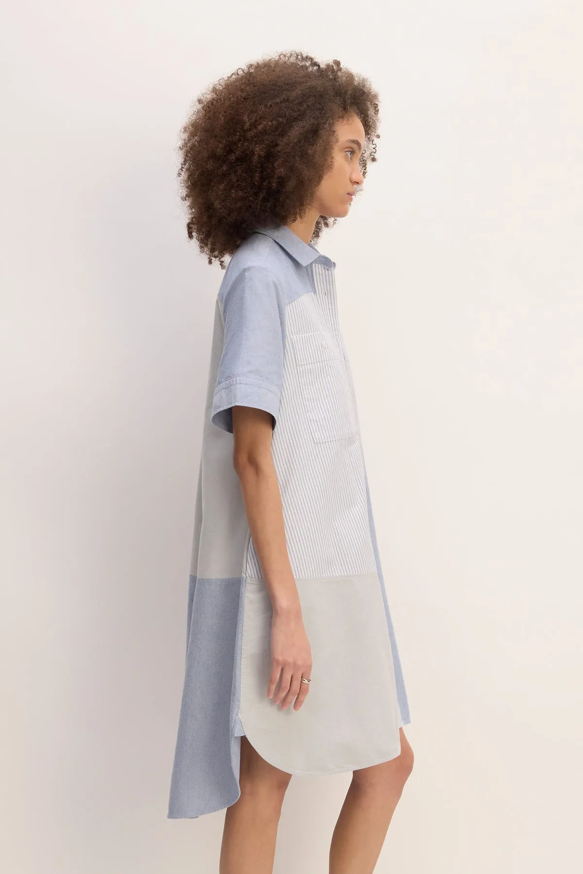 BLUE PATCHWORK SHIRT DRESS