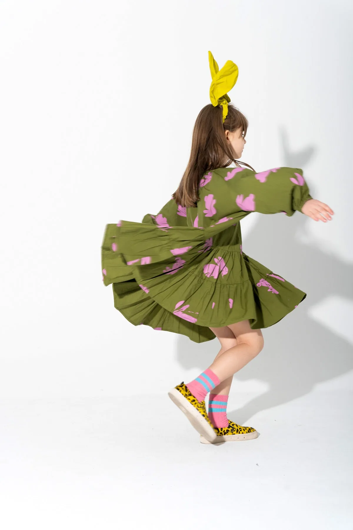 BUNNY PRINT GATHERED DRESS