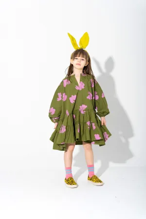 BUNNY PRINT GATHERED DRESS