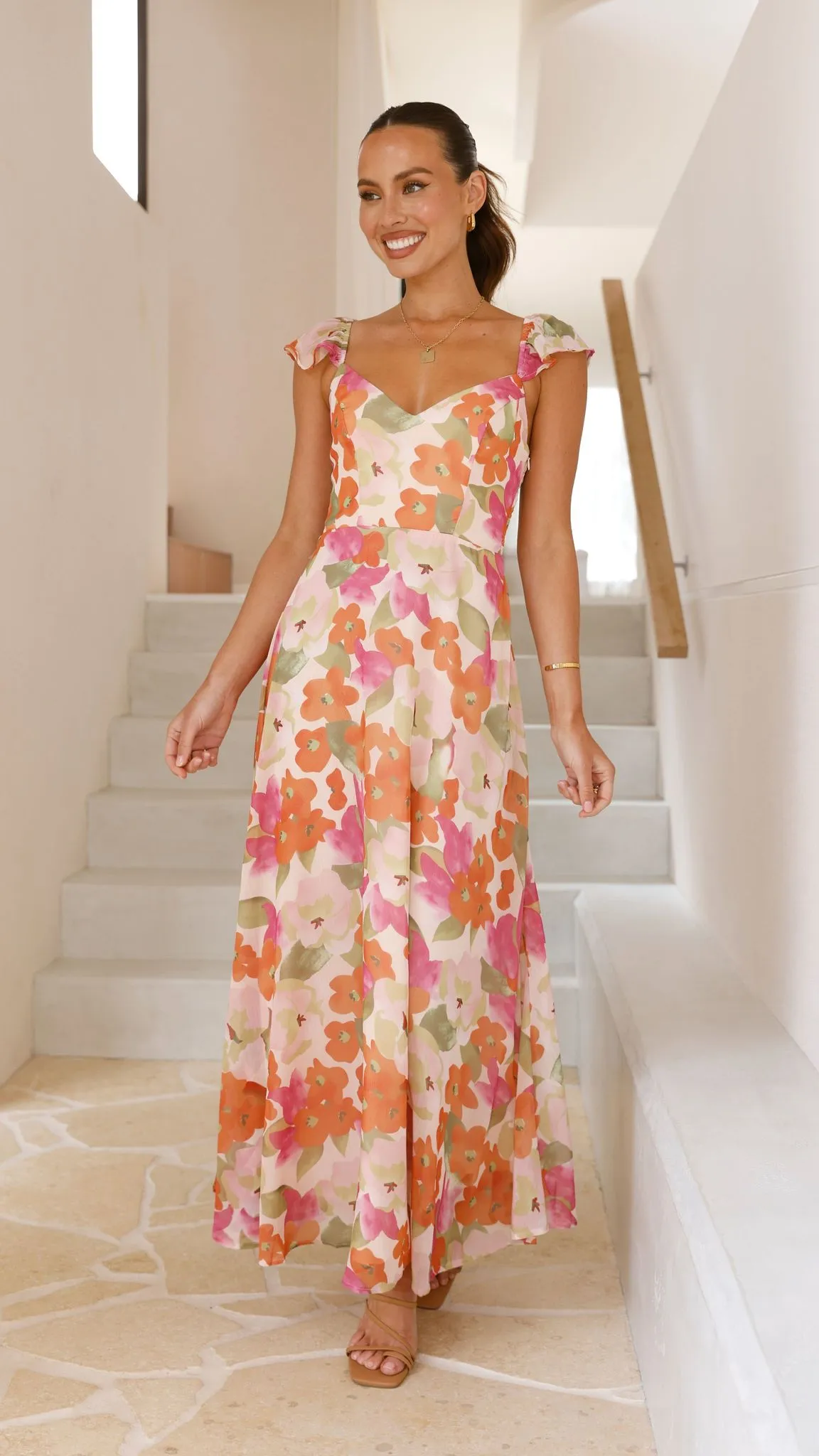 Calais Maxi Dress - Orange Floral