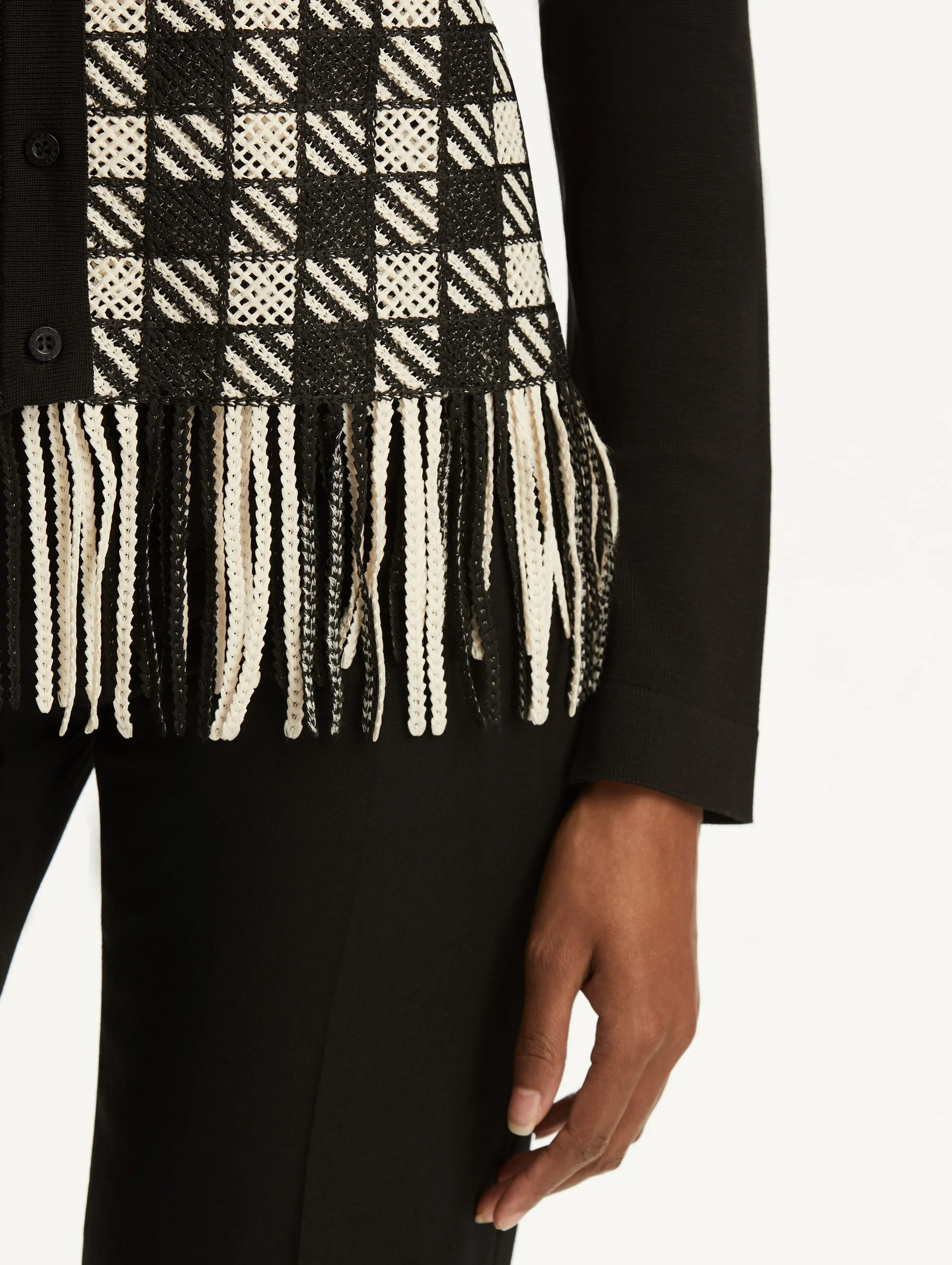 Checked Fringe Guipure Cardigan