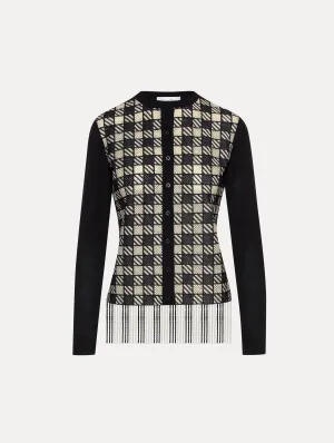Checked Fringe Guipure Cardigan