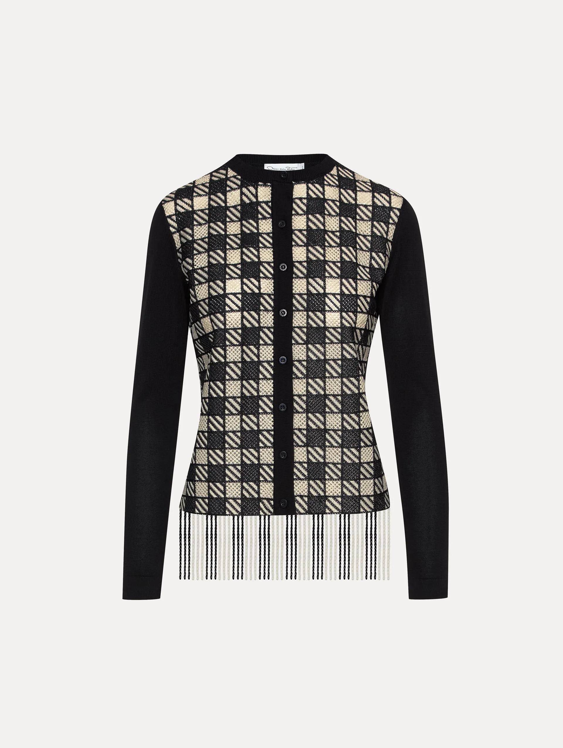 Checked Fringe Guipure Cardigan