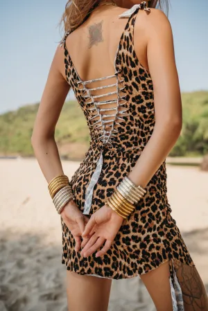 Clearance - Mini Dress in Leopard Print, Boho Dress