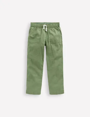 Cotton Linen Pull-on Trouser-Newt Green