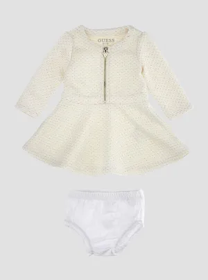 Cream Long Sleeve Dress and Panty Set (0-18M)