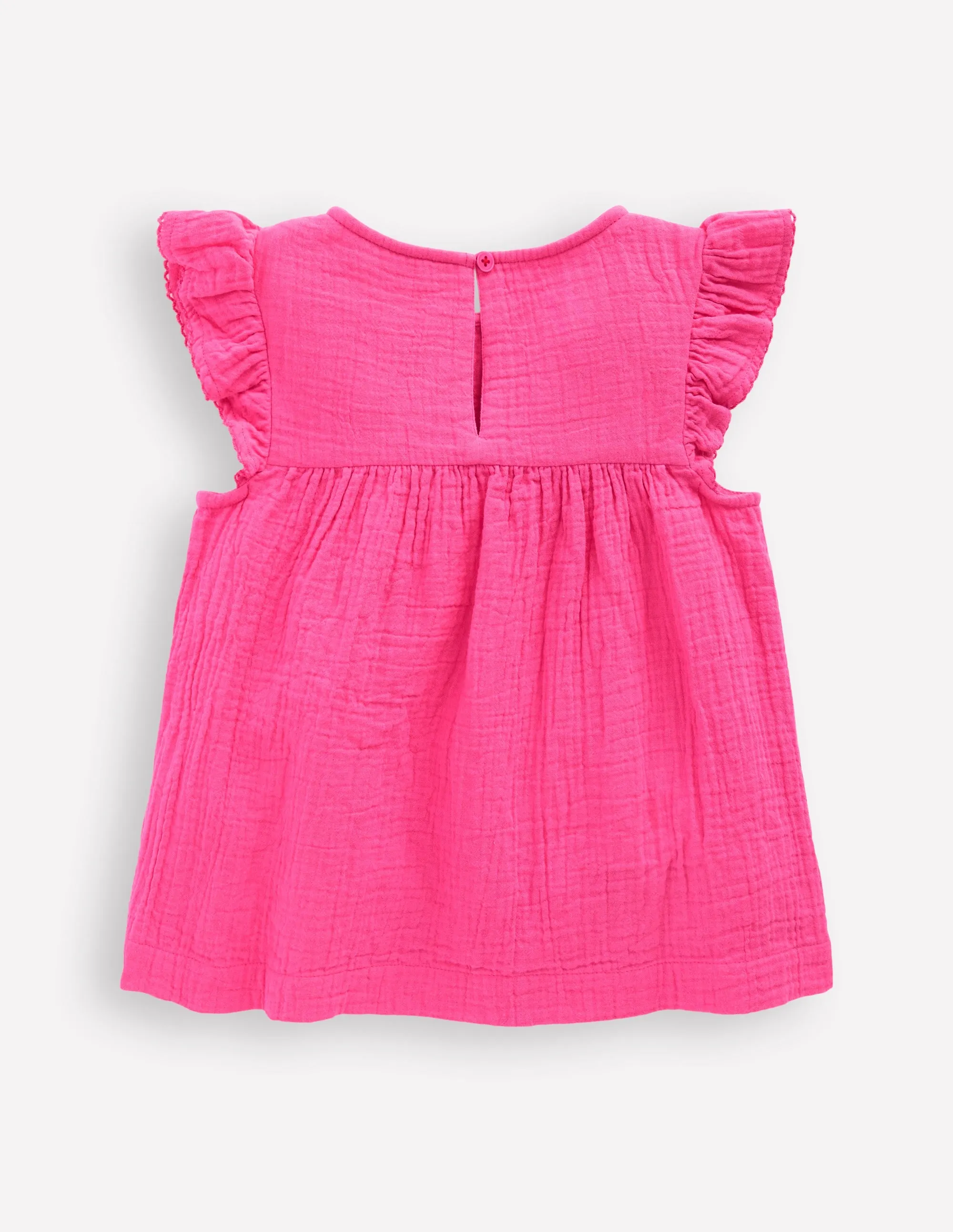 Double Cloth Frill Sleeve Top-Sorbet Pink Embroidered