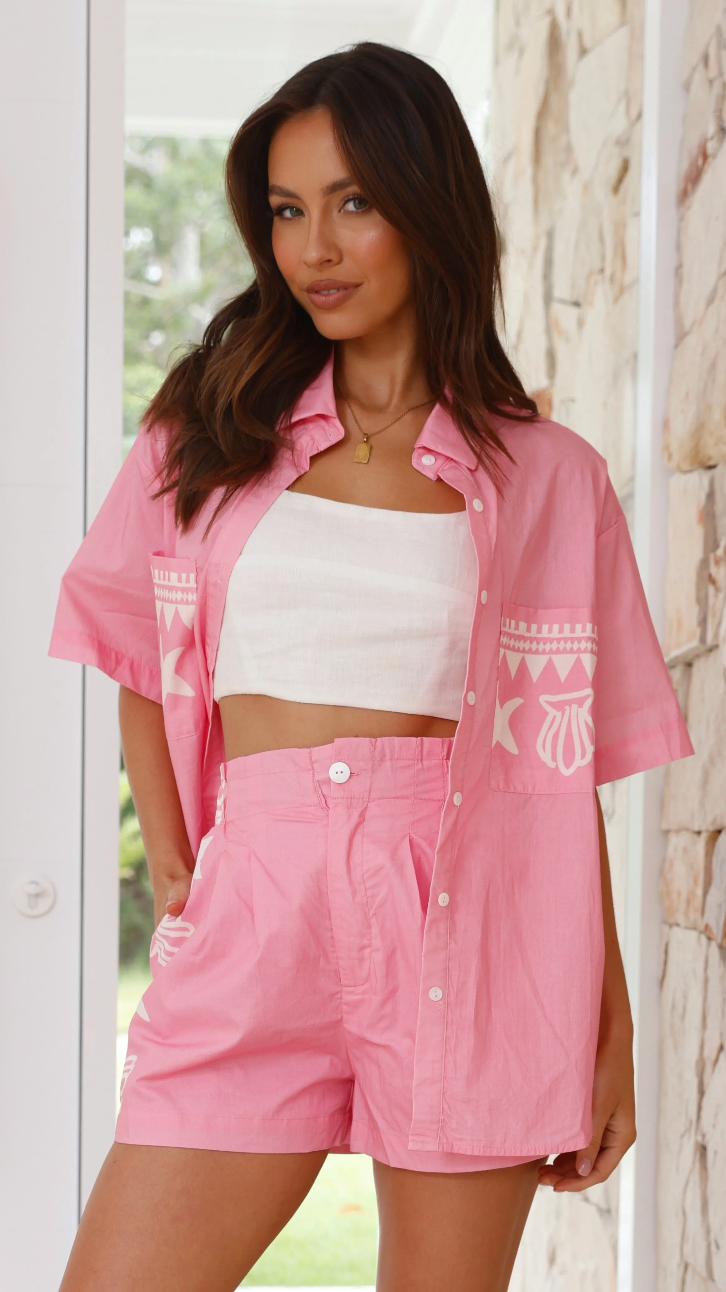 Ebrar Button Up Shirt - Pink Shell Collection