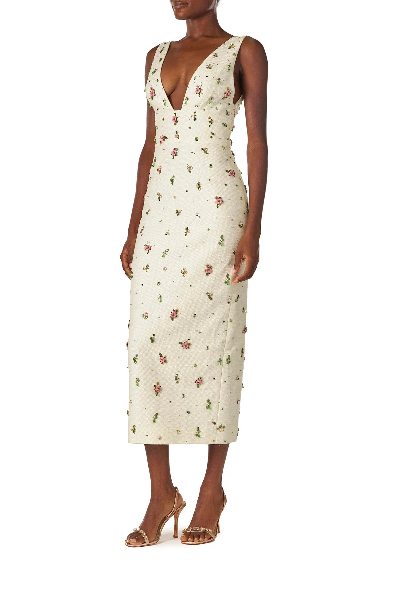 Embroidered Linen Cocktail Dress