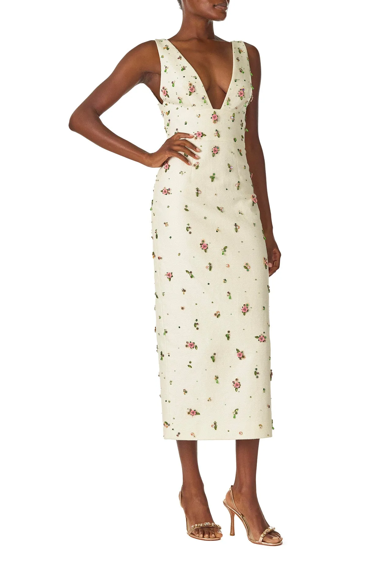 Embroidered Linen Cocktail Dress