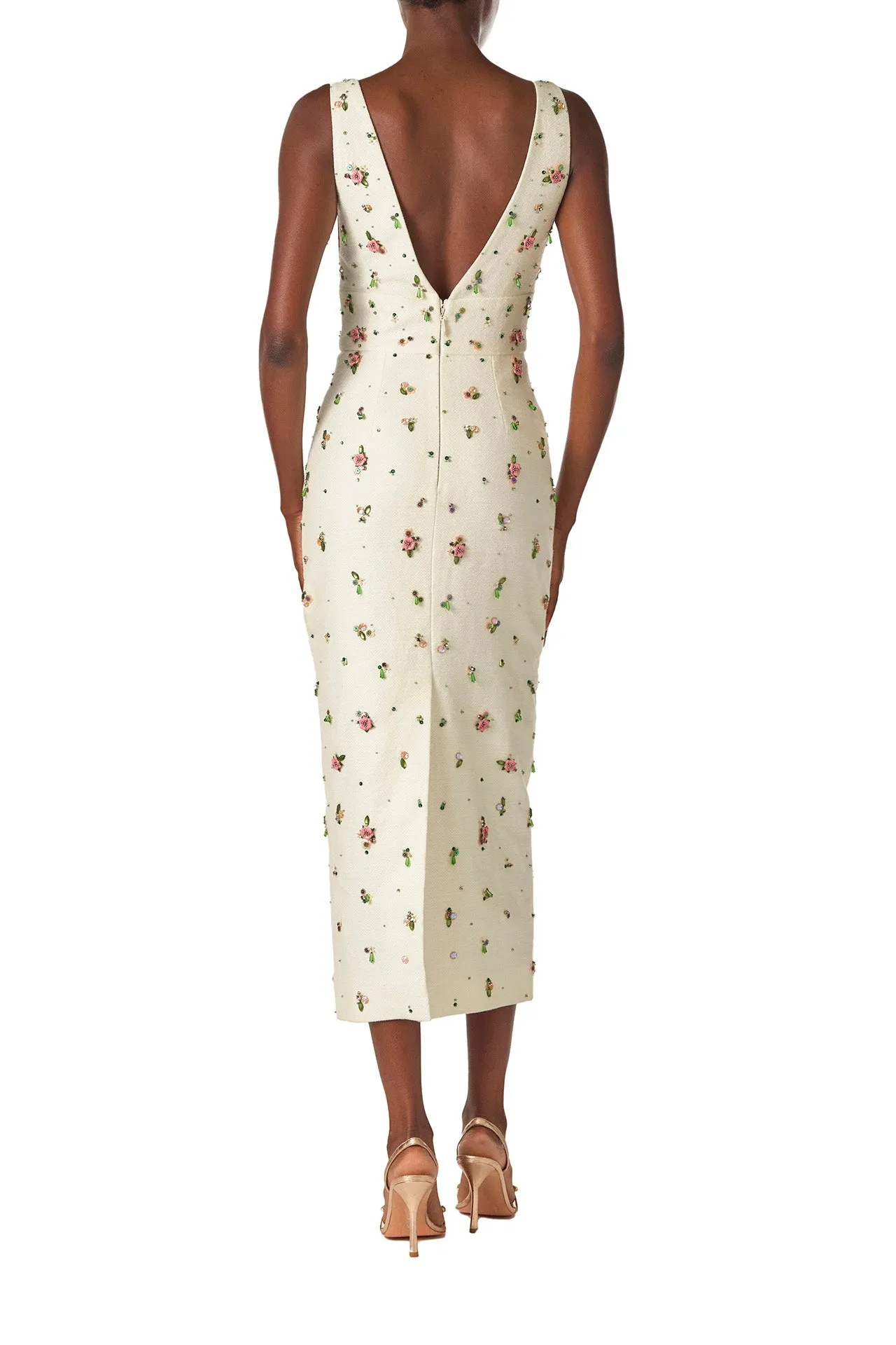 Embroidered Linen Cocktail Dress