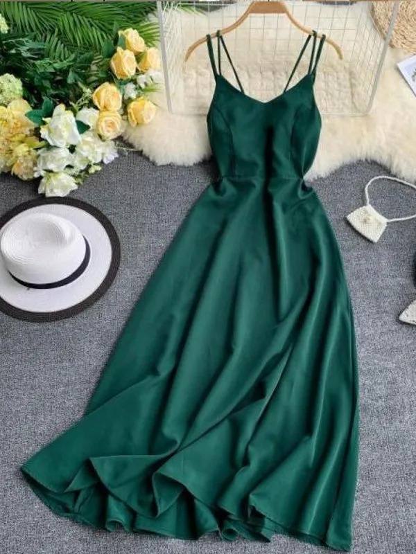 Emerald Green Maxi Dress Cotton Strap Long Women In Sexy Dress