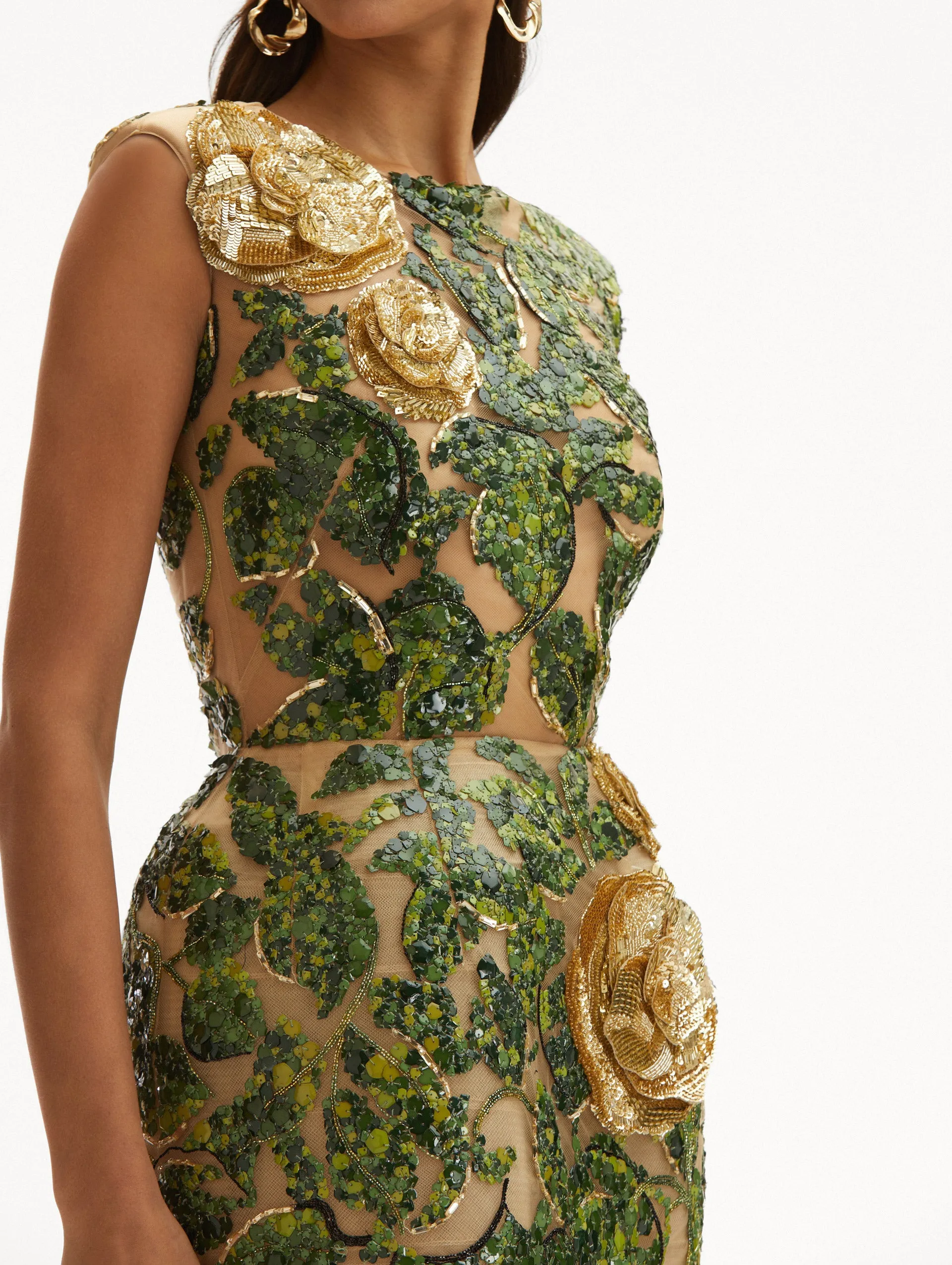 English Rose & Leaves Embroidered Dress