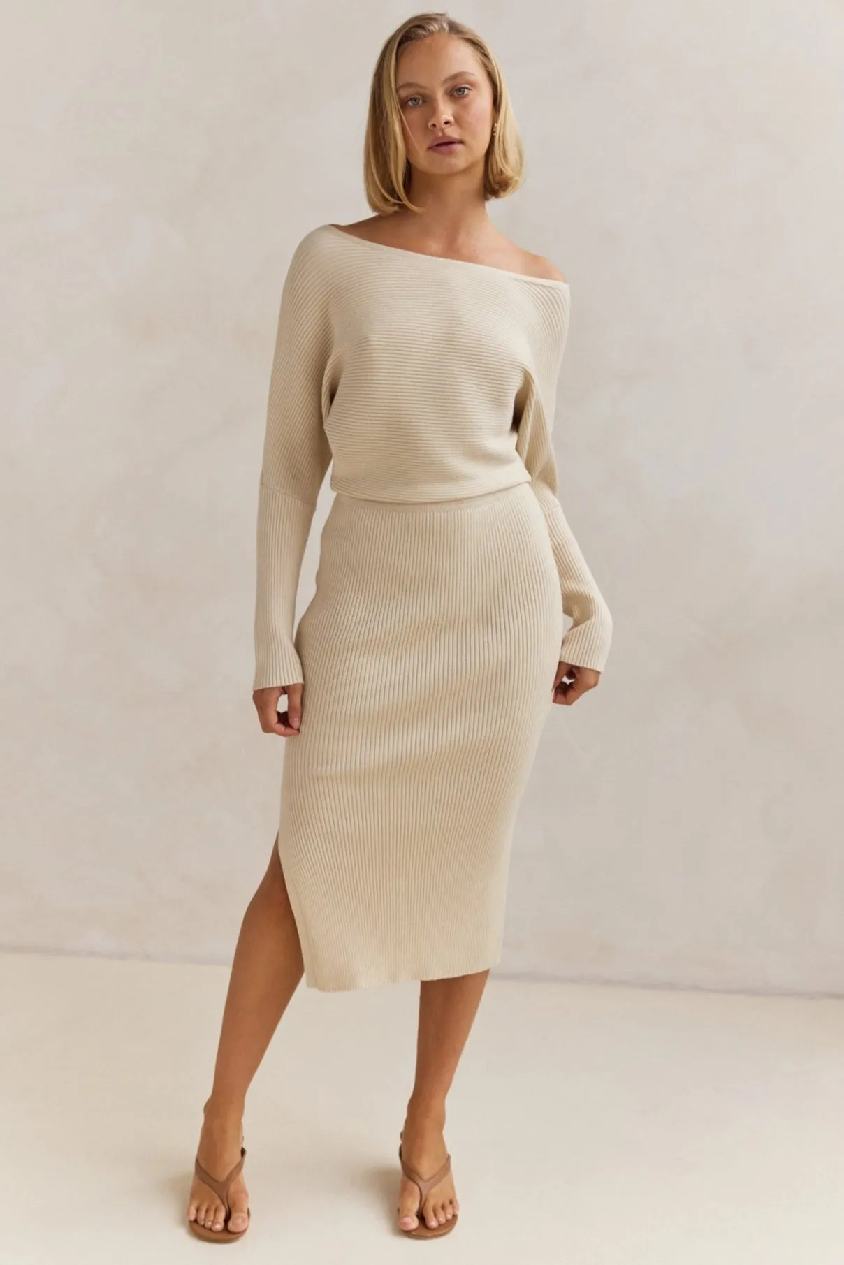 Evelina Midi Dress (Beige)