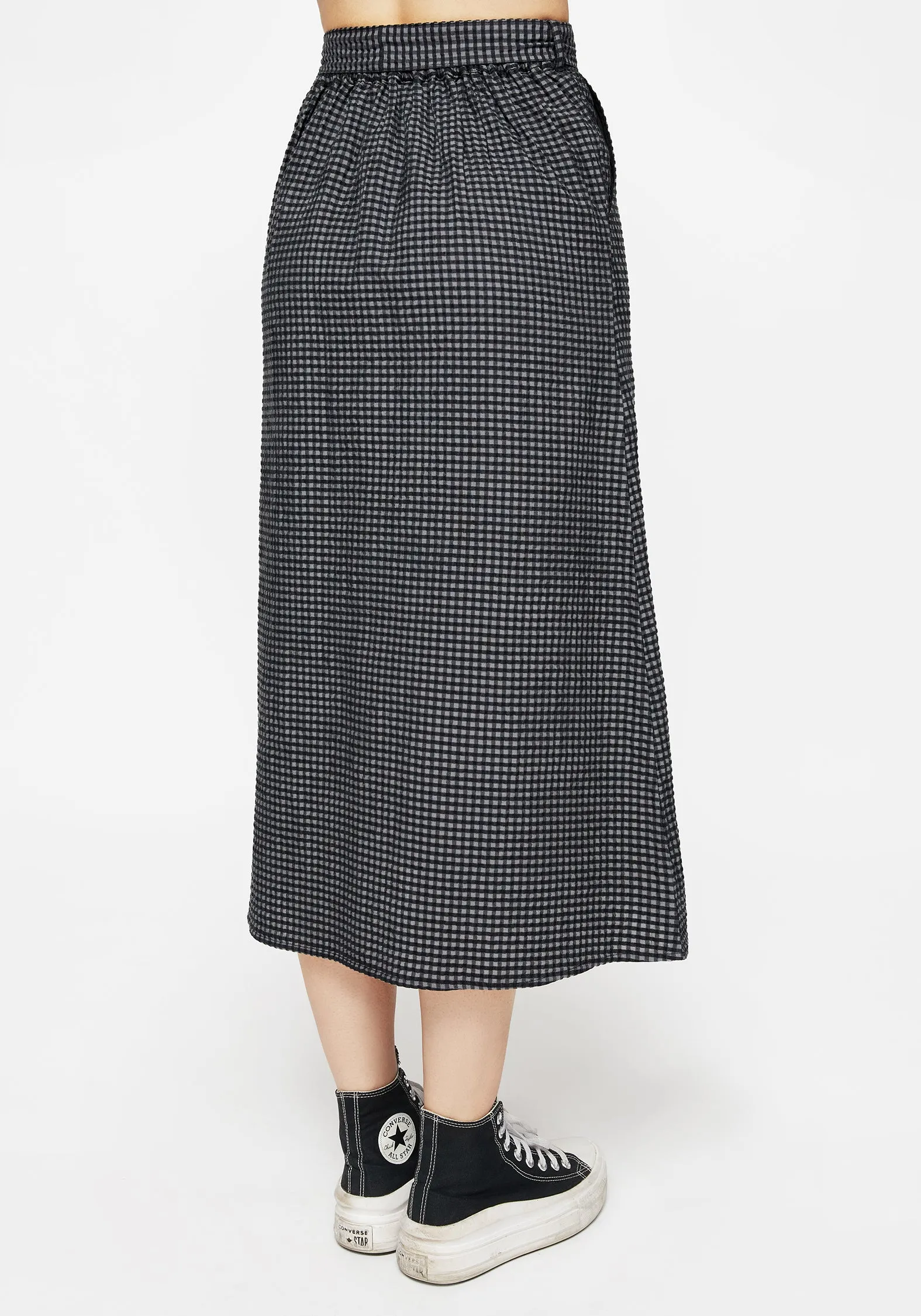 Faythe Cotton Check Button Up Midi Skirt