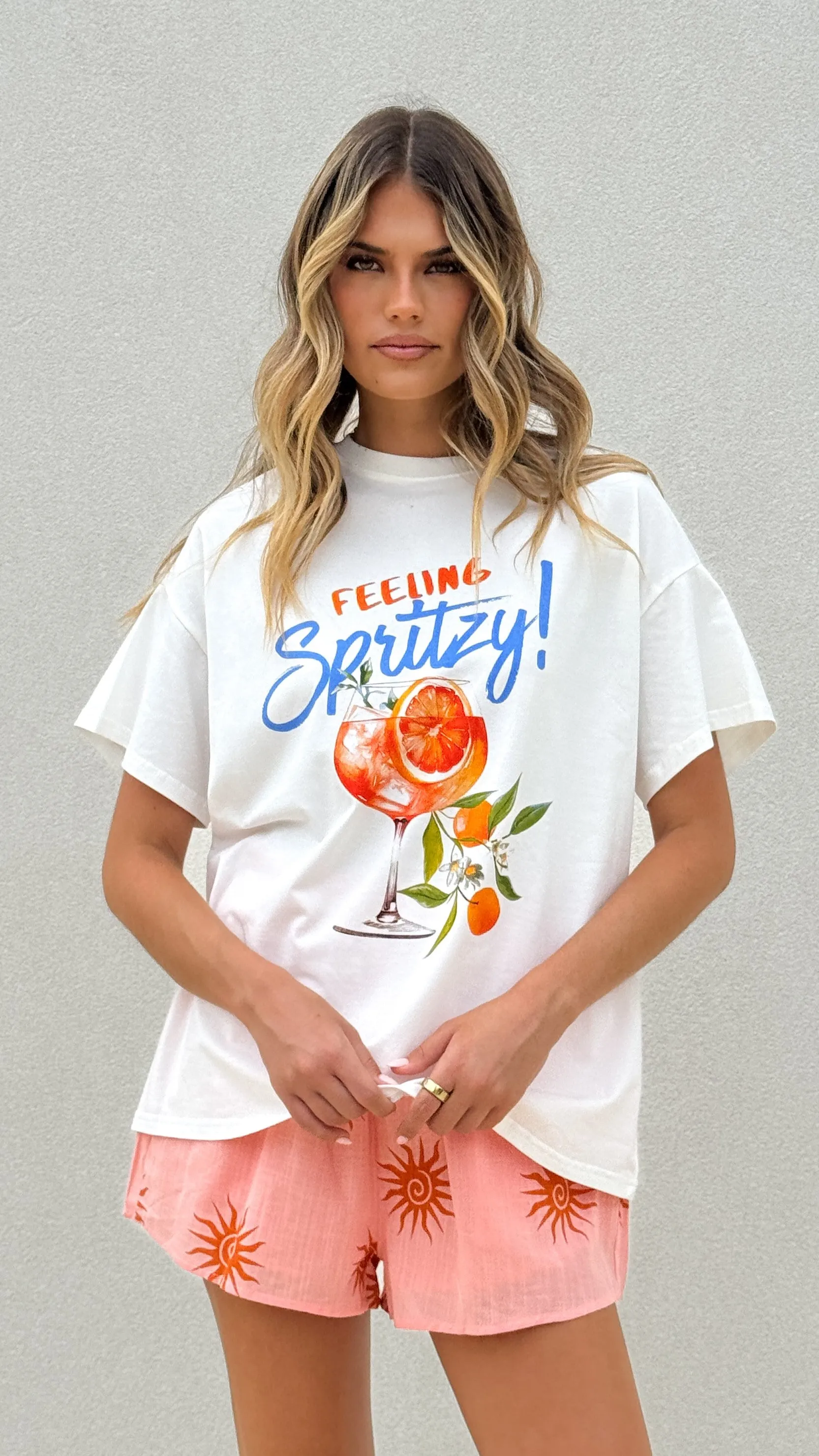 Feeling Spritzy Top and Shorts Set - White/Orange