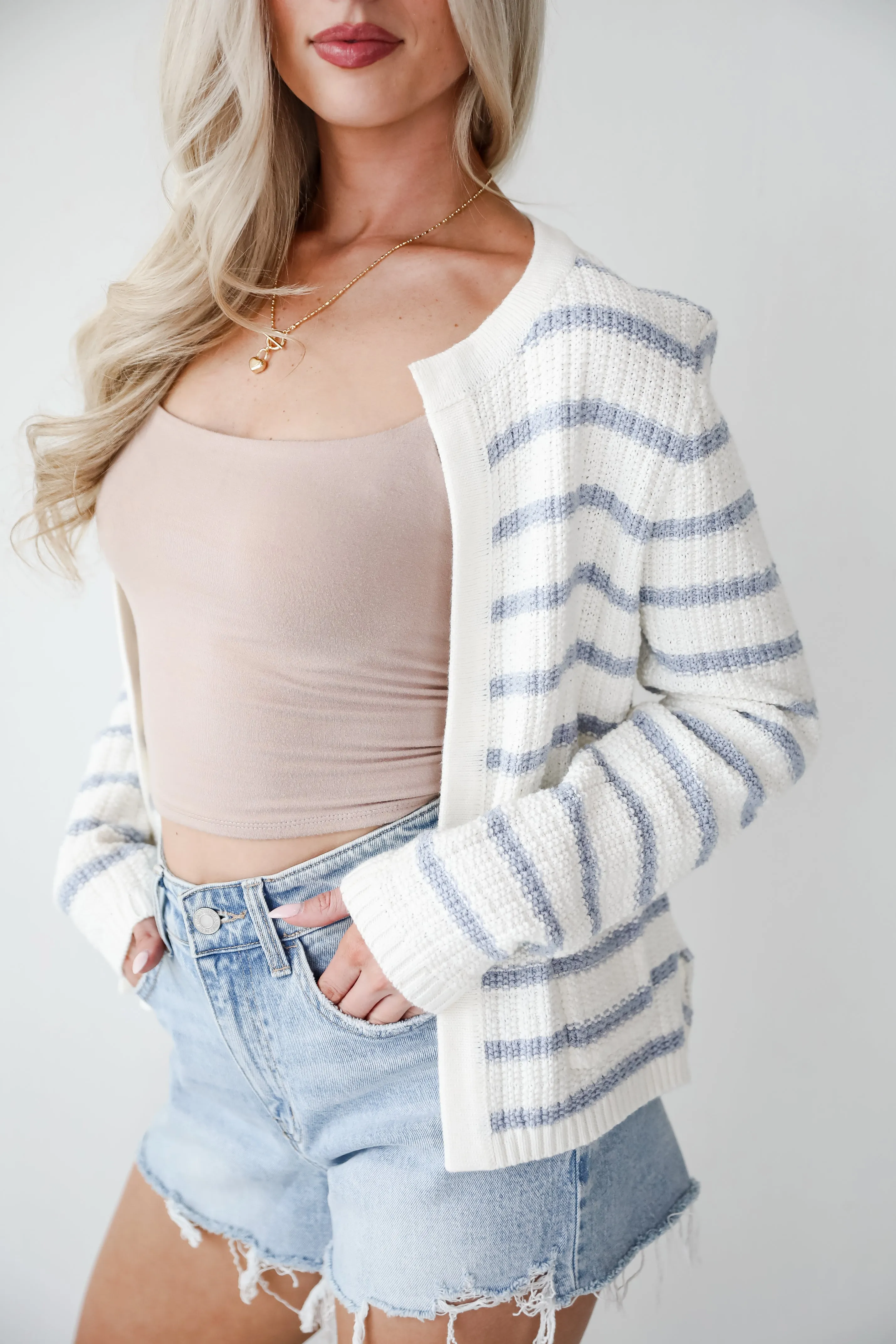 FINAL SALE - Glorious Persona Light Blue Striped Cardigan