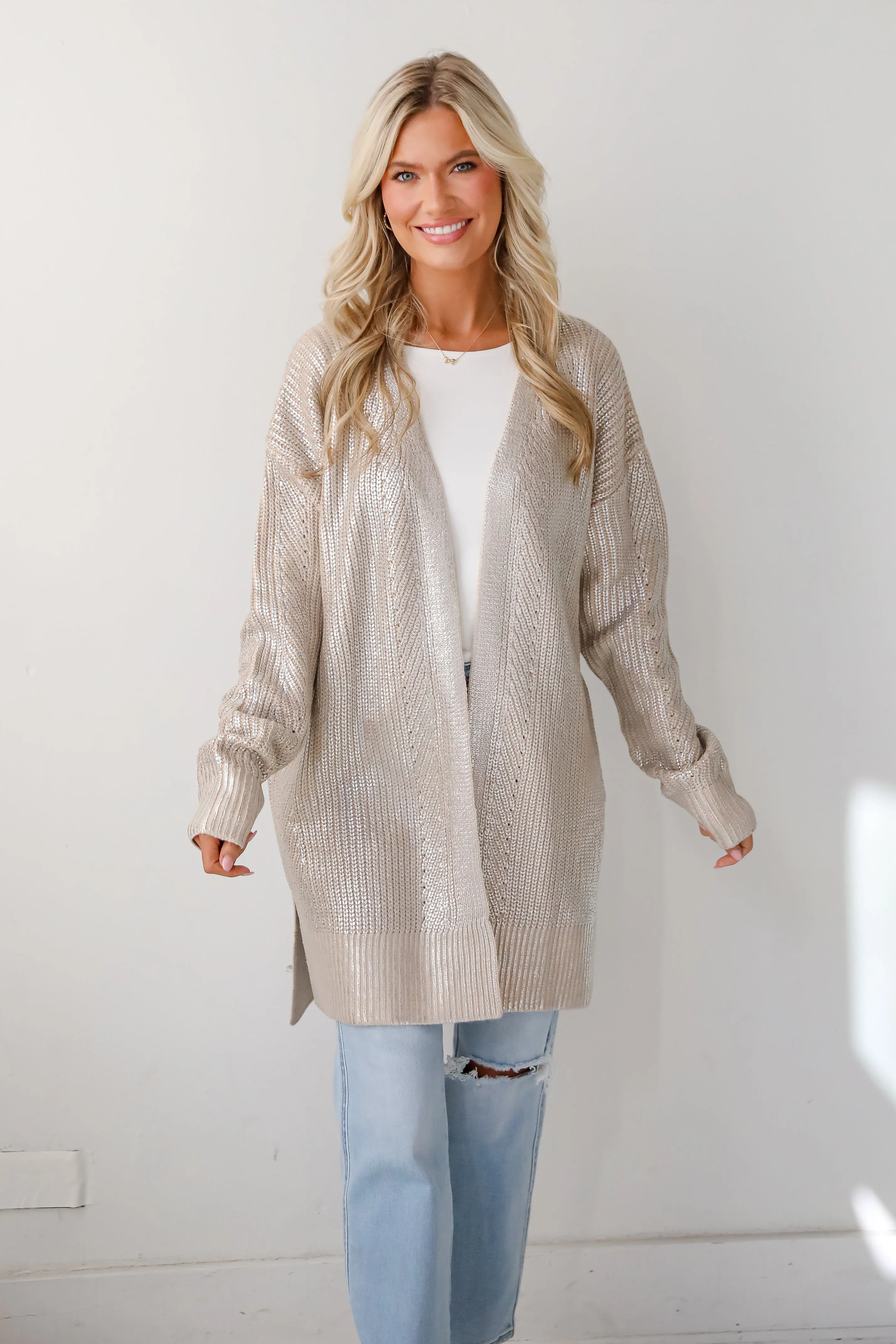 FINAL SALE - Marvelous Shine Silver Metallic Sweater Cardigan
