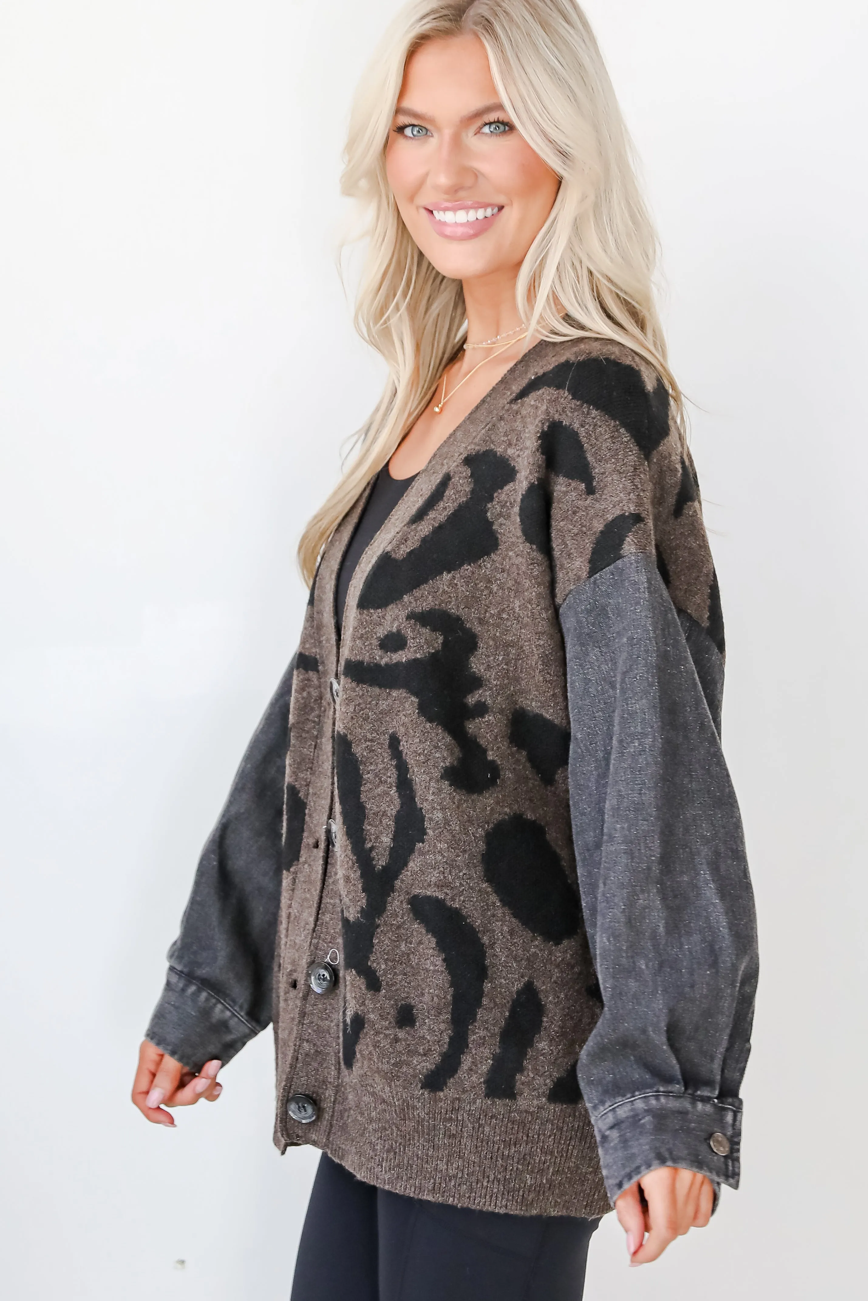 FINAL SALE - Notable Trendsetter Brown Leopard Sweater Cardigan