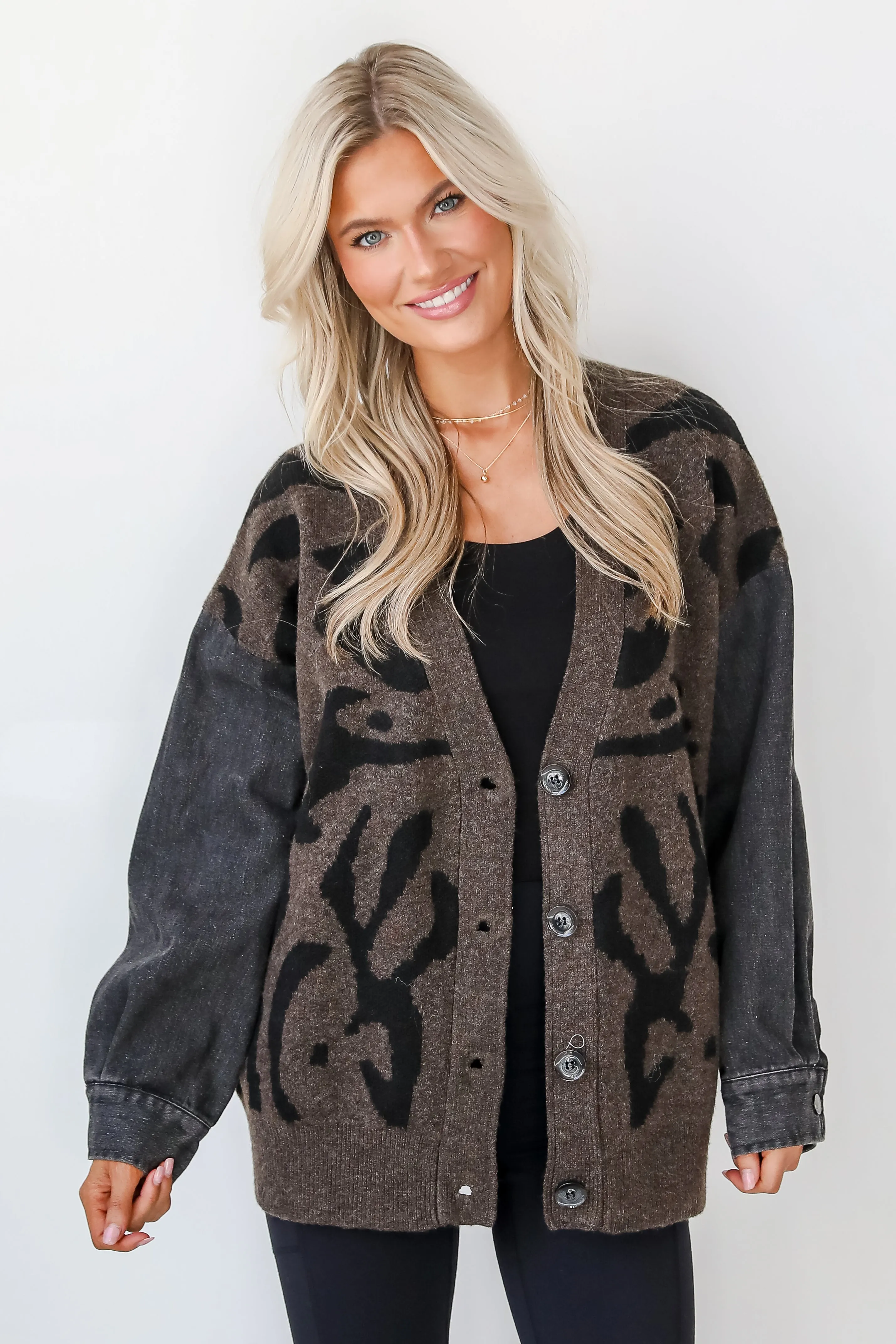 FINAL SALE - Notable Trendsetter Brown Leopard Sweater Cardigan