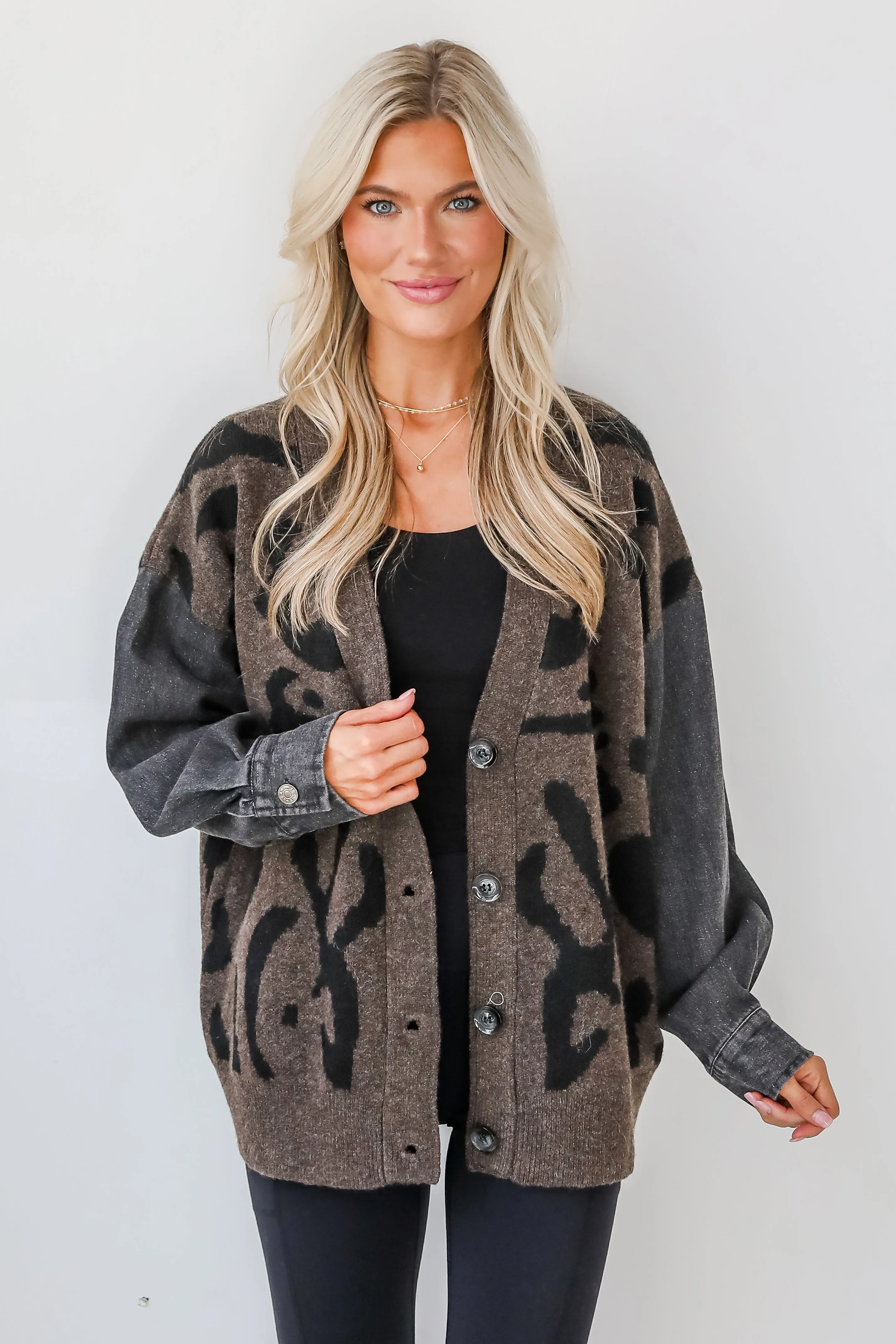 FINAL SALE - Notable Trendsetter Brown Leopard Sweater Cardigan