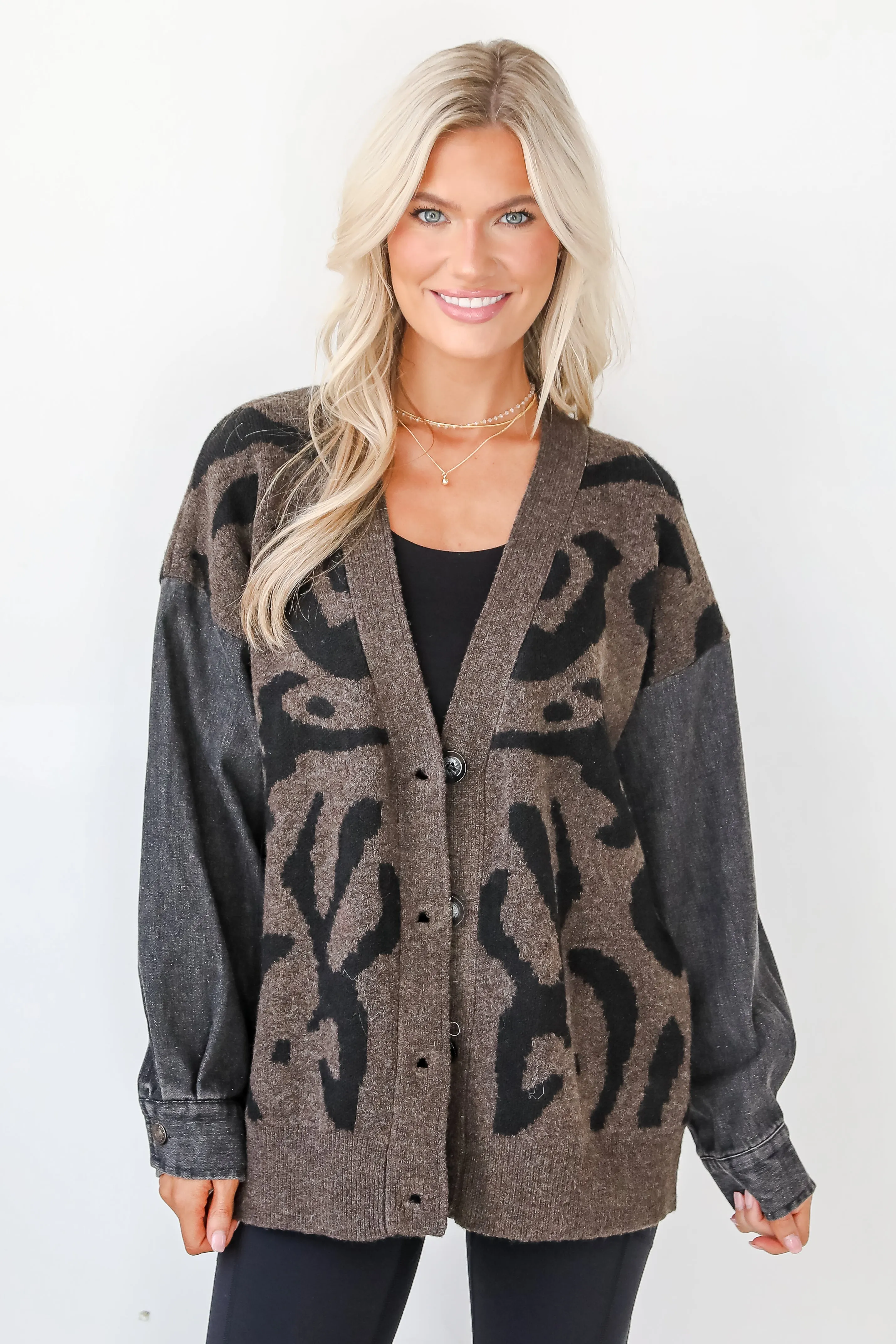 FINAL SALE - Notable Trendsetter Brown Leopard Sweater Cardigan