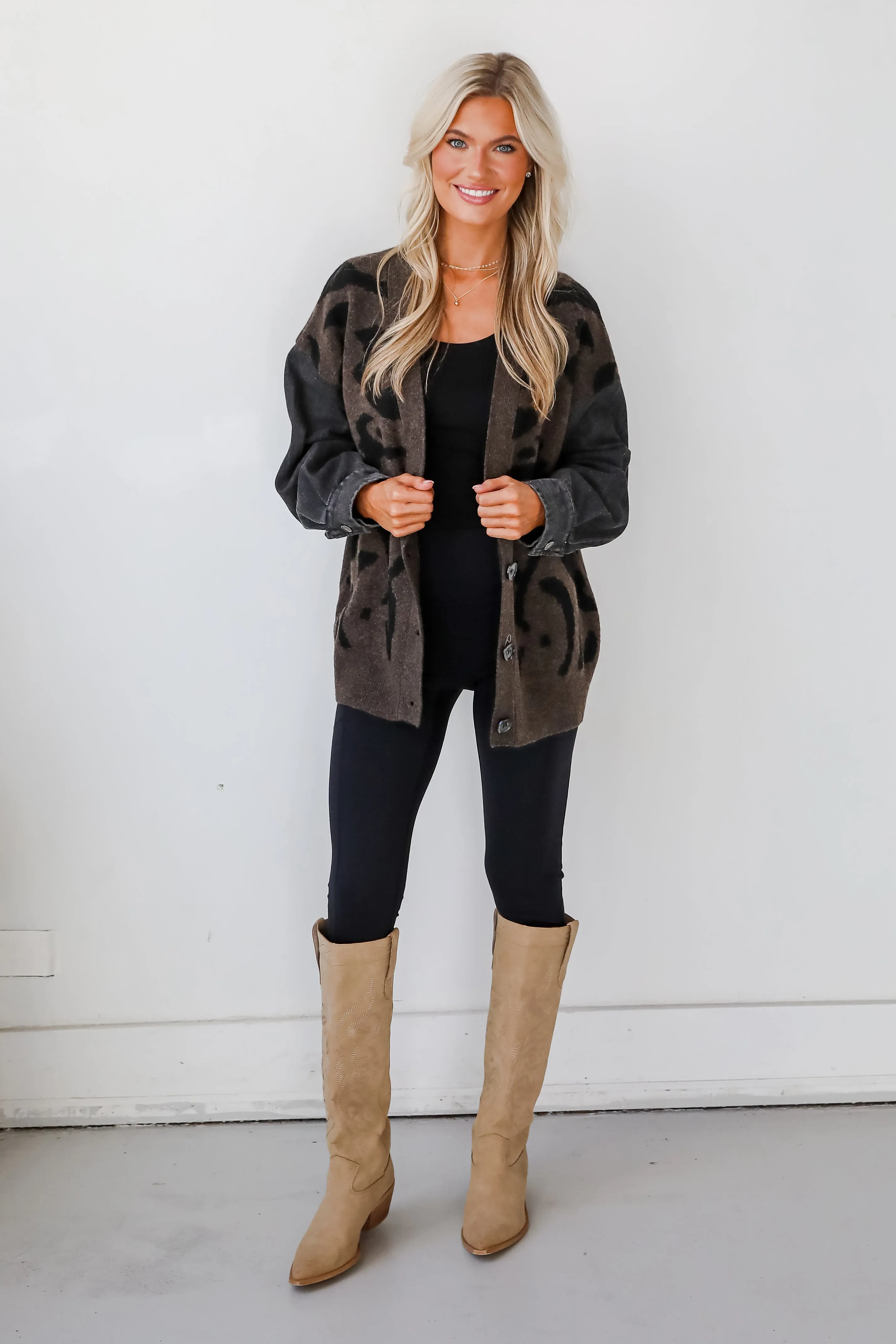FINAL SALE - Notable Trendsetter Brown Leopard Sweater Cardigan