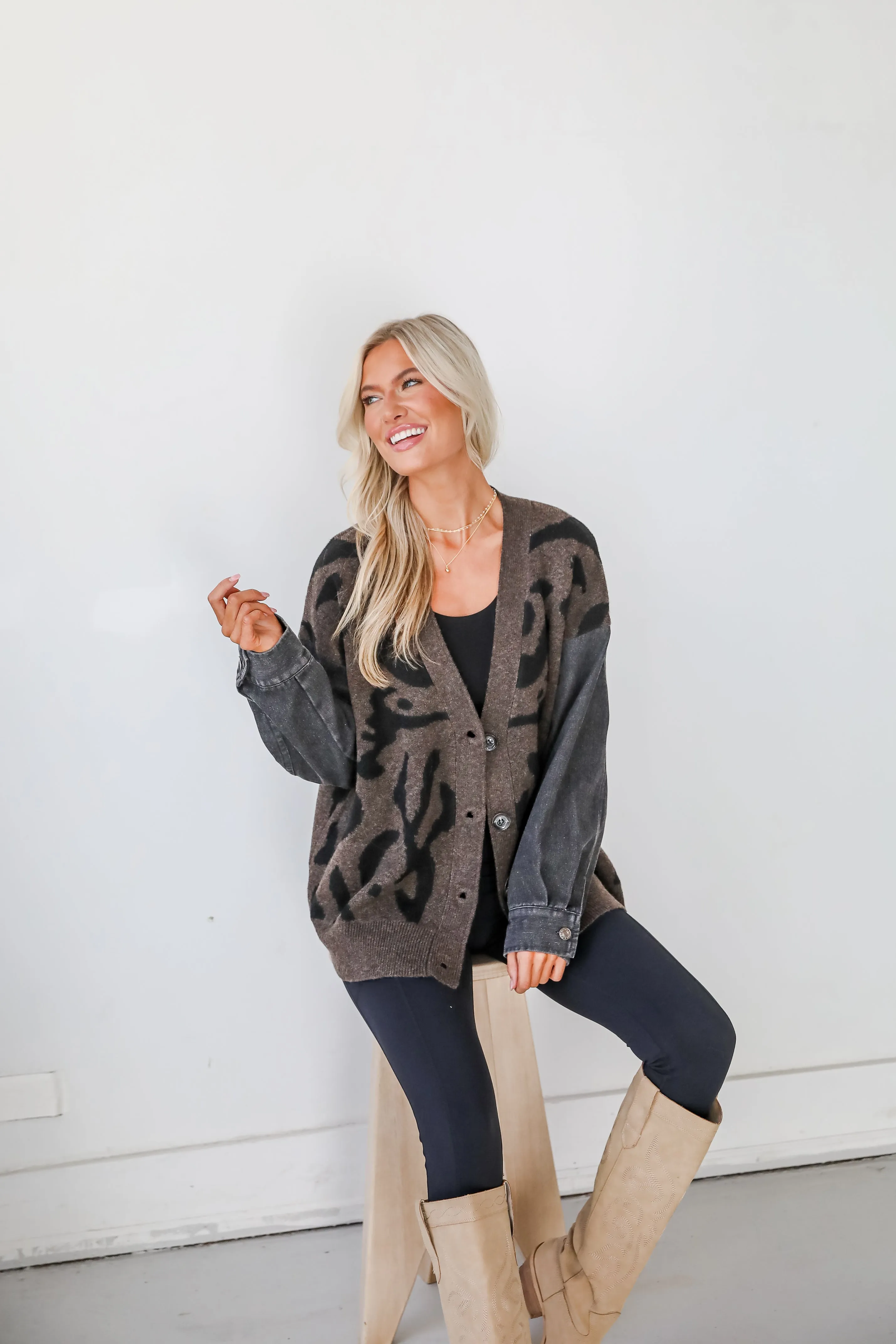 FINAL SALE - Notable Trendsetter Brown Leopard Sweater Cardigan