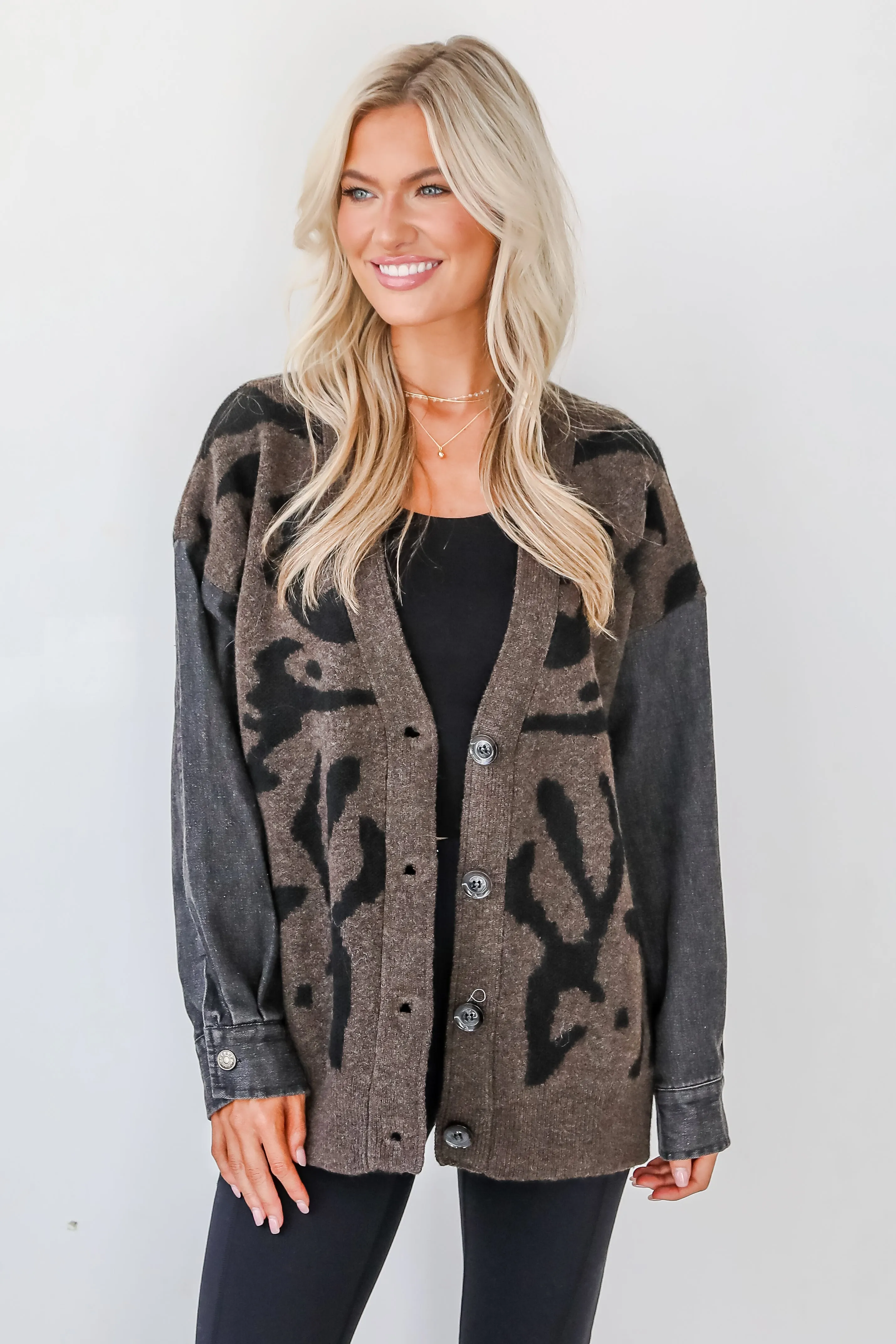 FINAL SALE - Notable Trendsetter Brown Leopard Sweater Cardigan