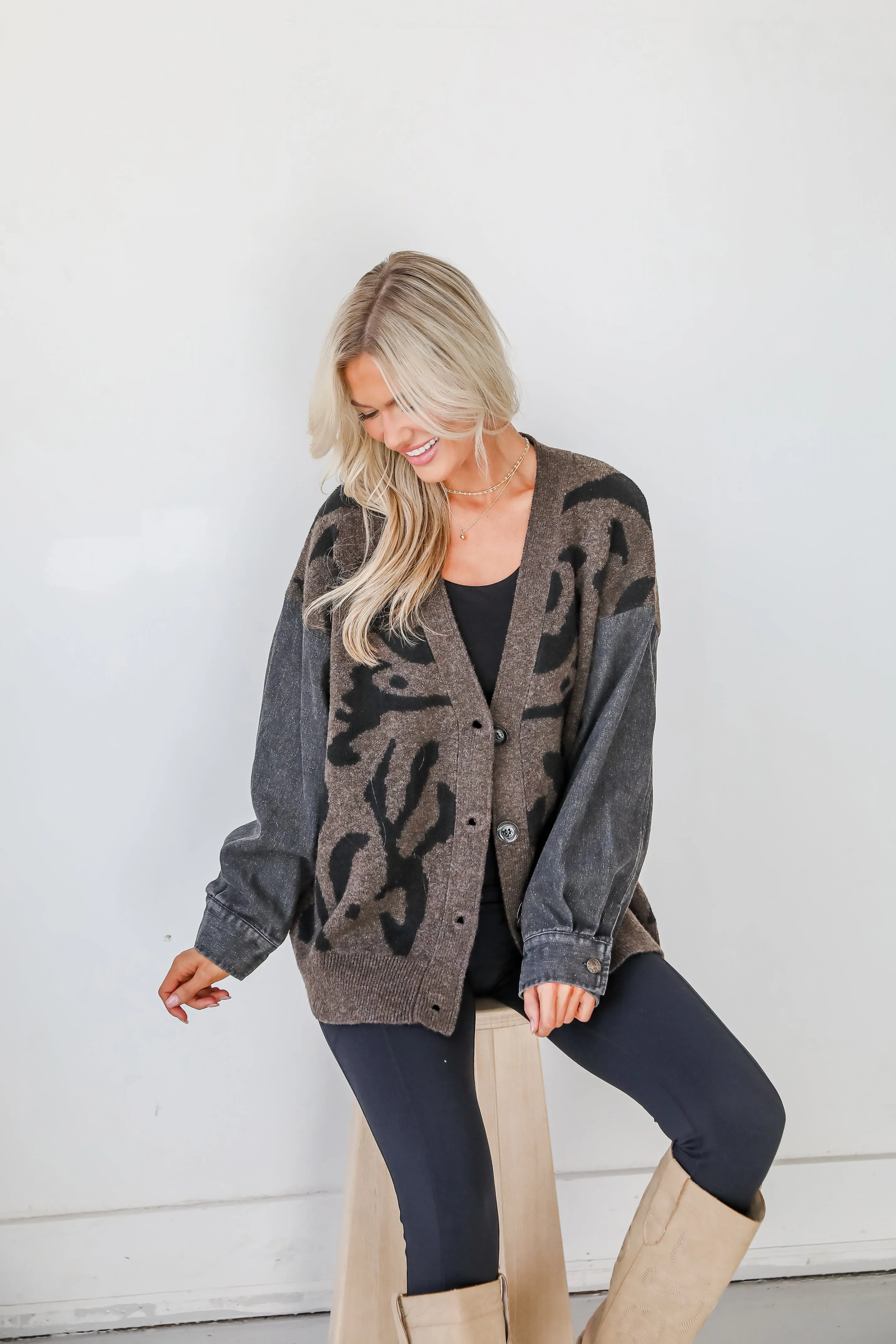 FINAL SALE - Notable Trendsetter Brown Leopard Sweater Cardigan