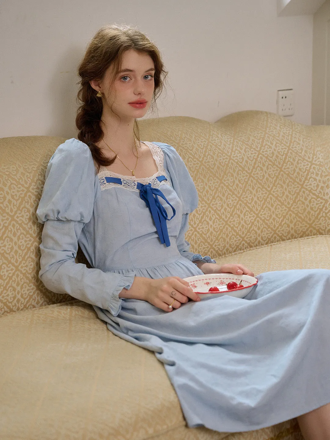 【Final Sale】Genesis Square Collar Bow Light Blue Dress