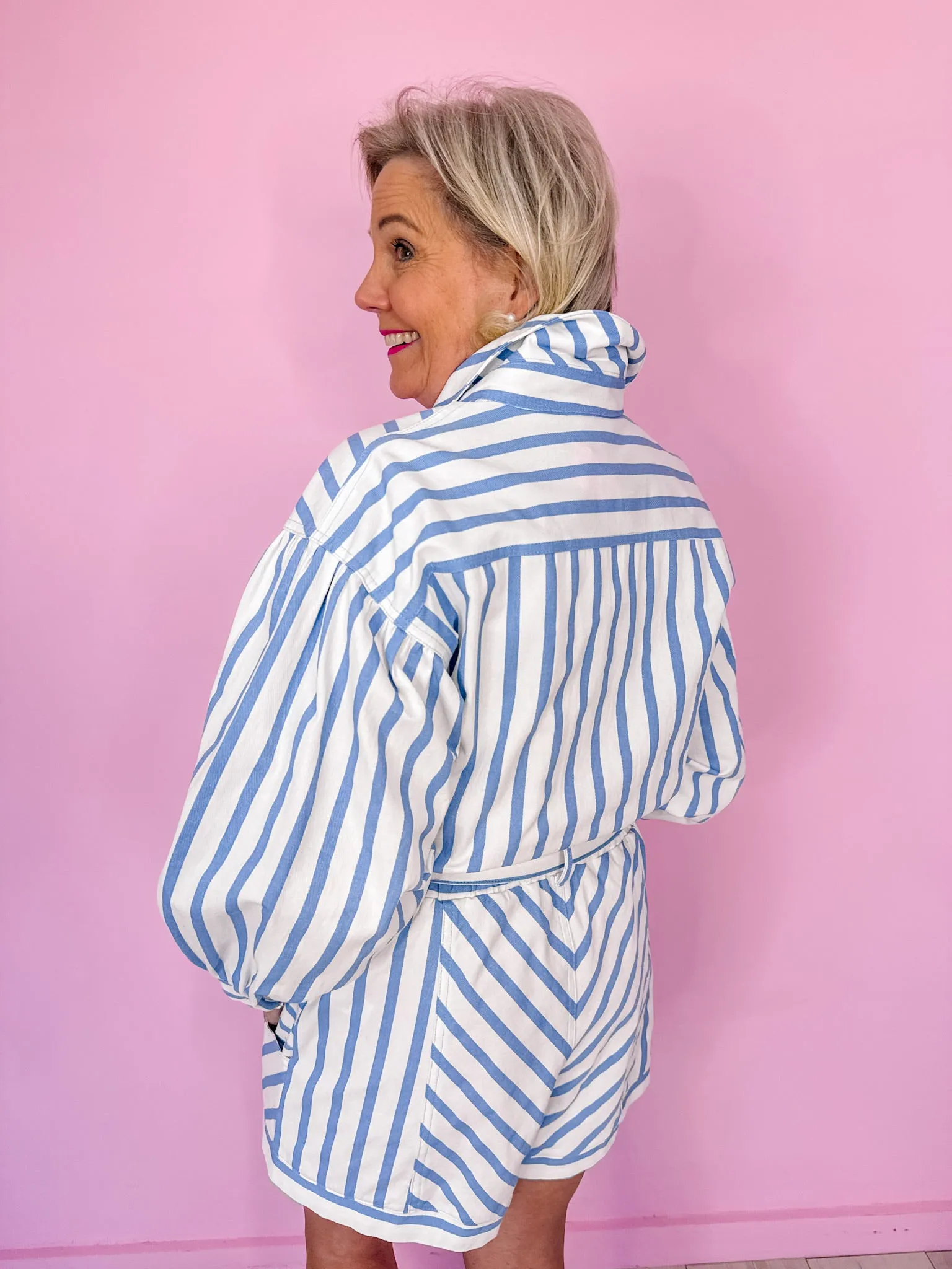 FIND YOUR STRIPE DENIM ROMPER - BLUE