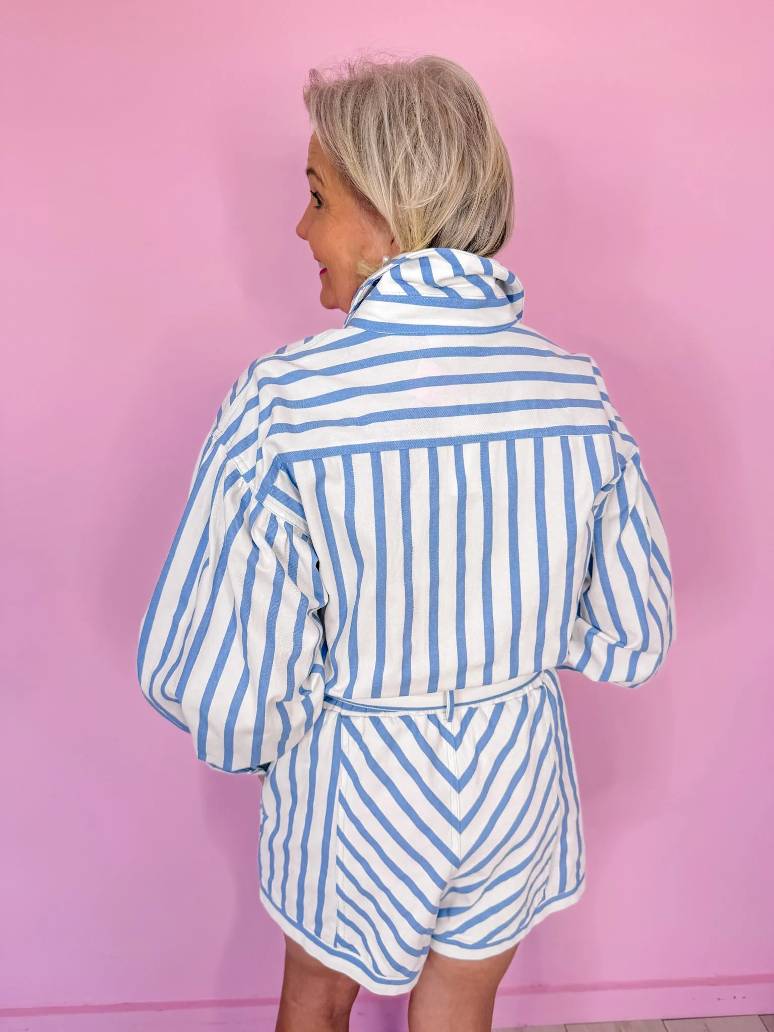 FIND YOUR STRIPE DENIM ROMPER - BLUE