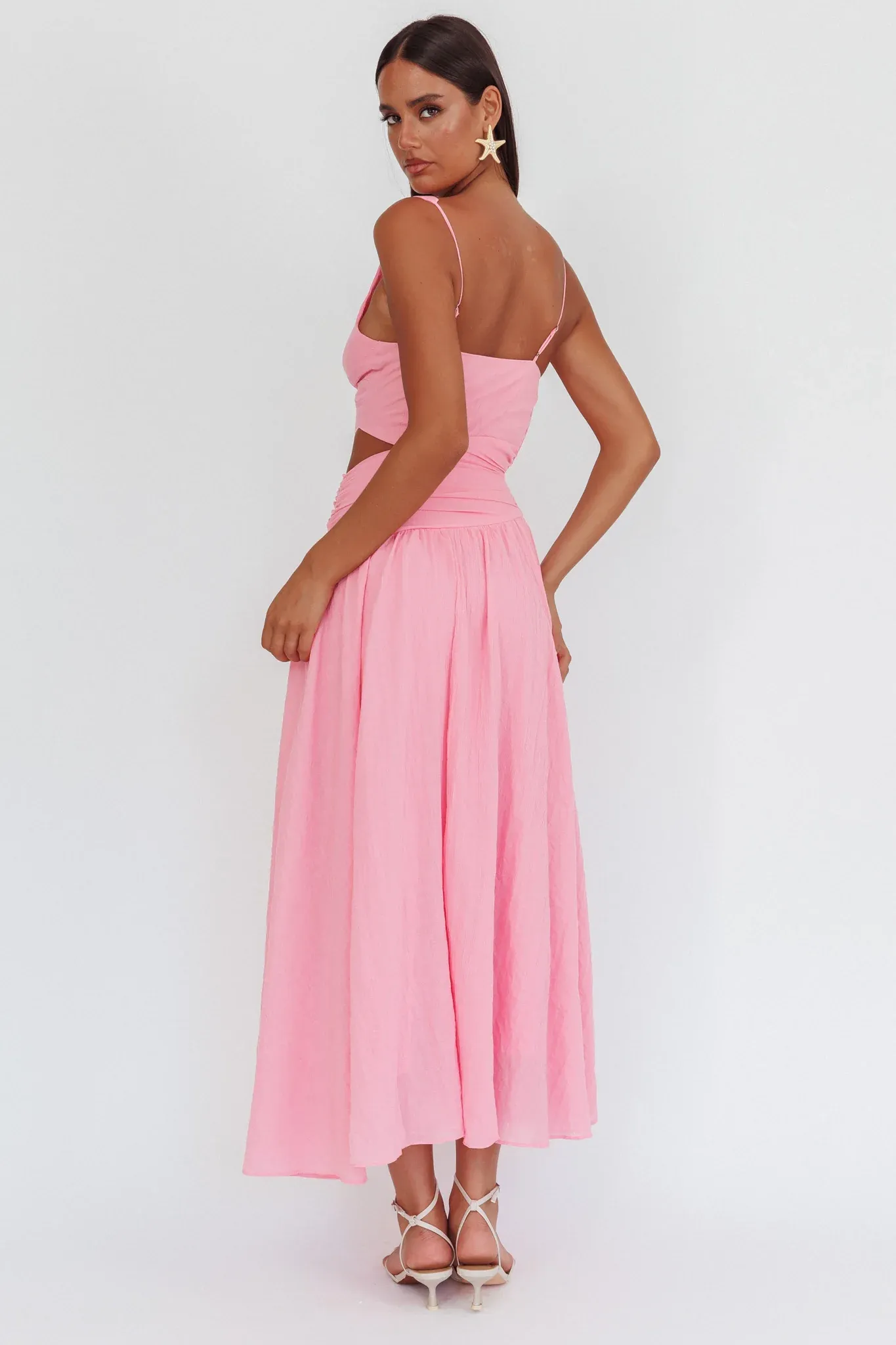 First Dates Waist Cut-Out Maxi Dress Pink