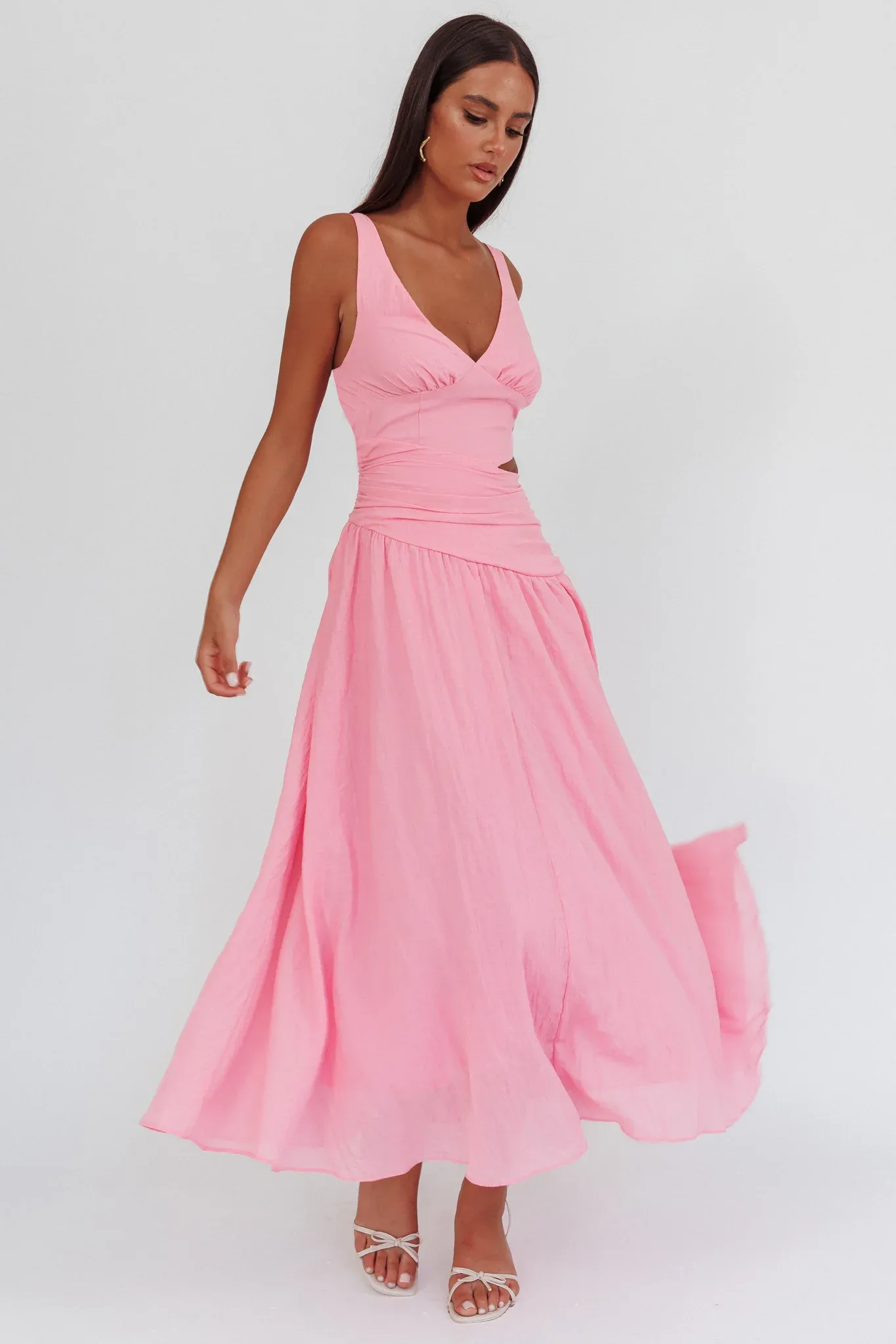 First Dates Waist Cut-Out Maxi Dress Pink