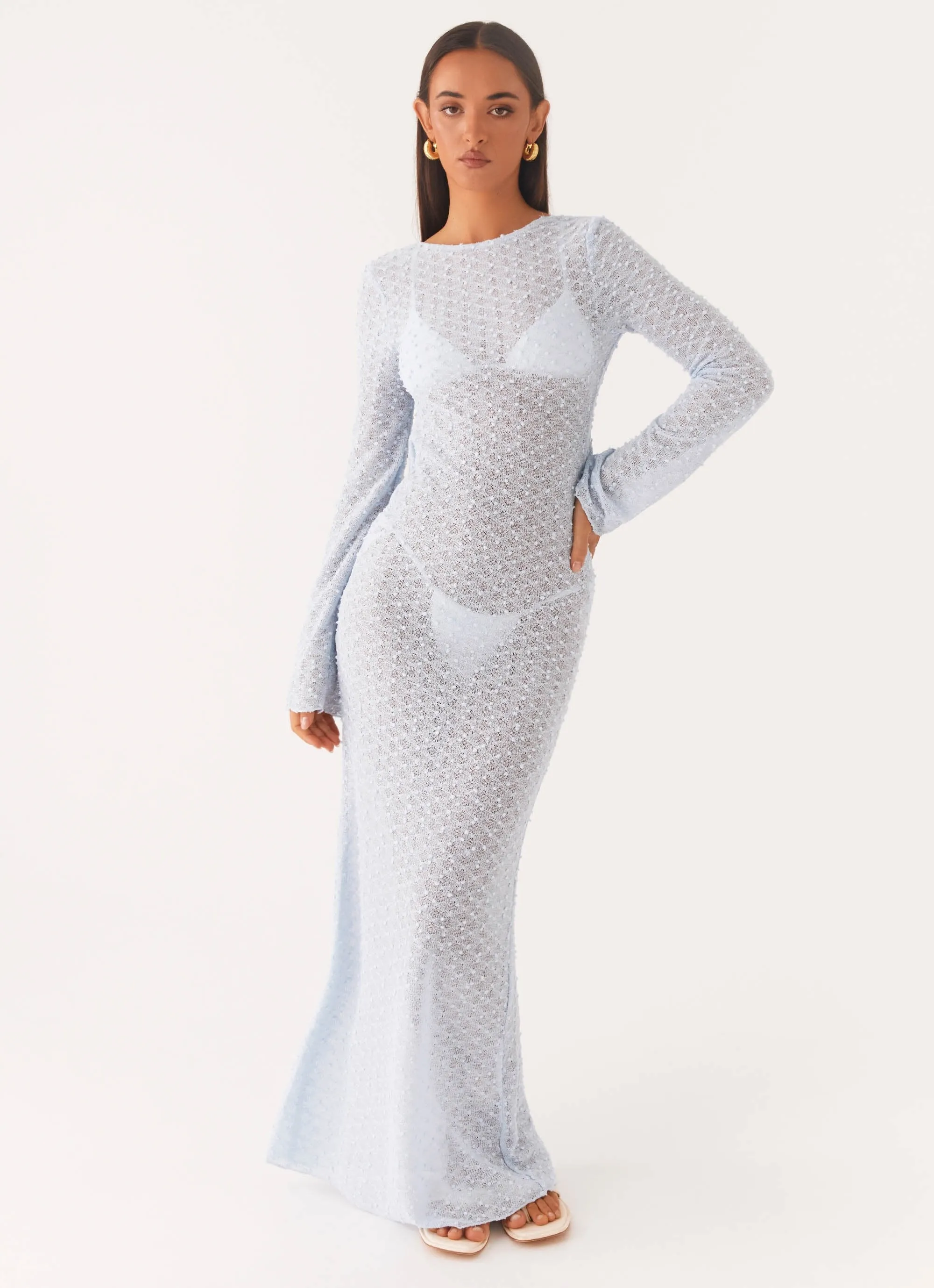 Flirty Knitted Maxi Dress - Blue