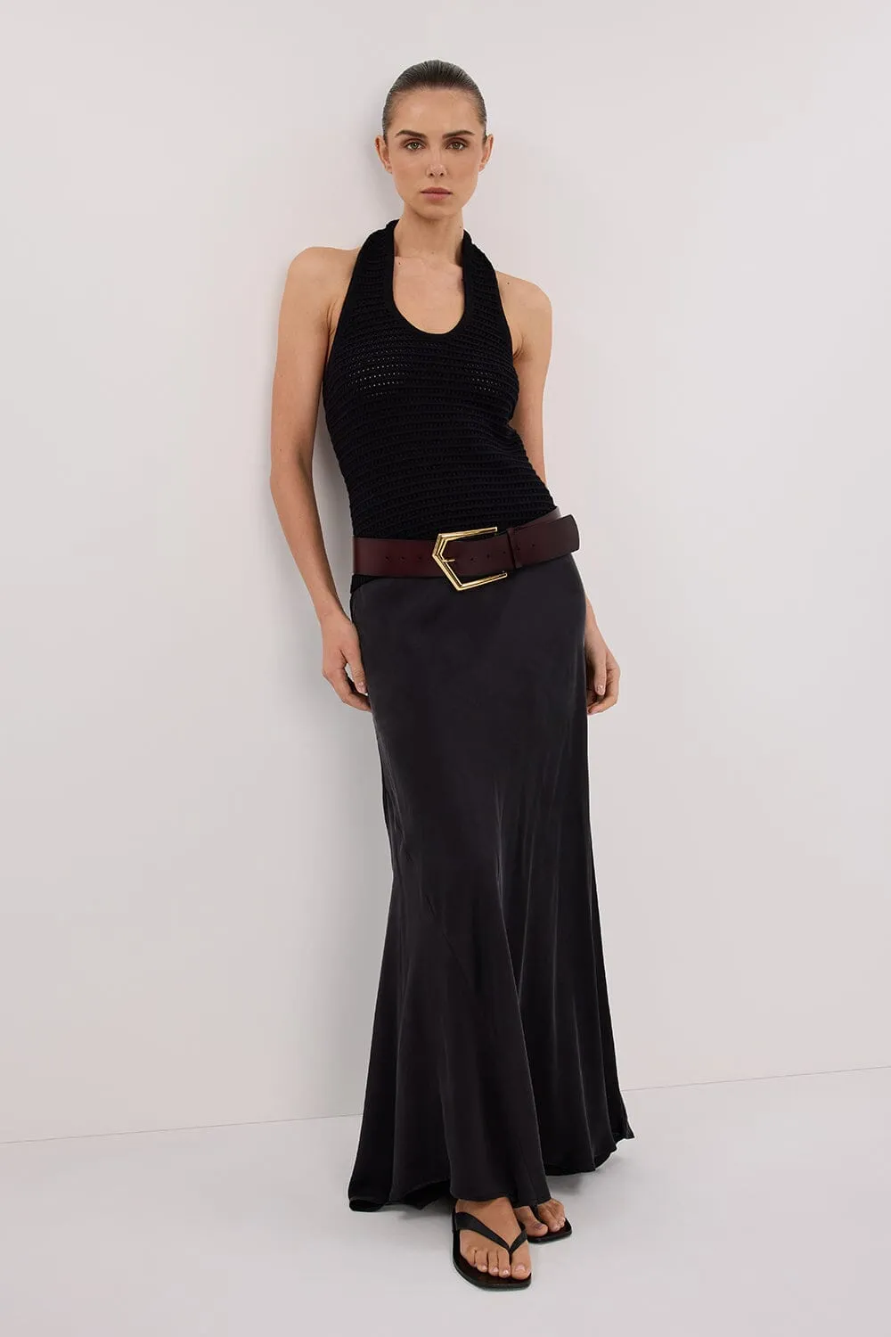 GINA BLACK HALTER CROCHET TOP