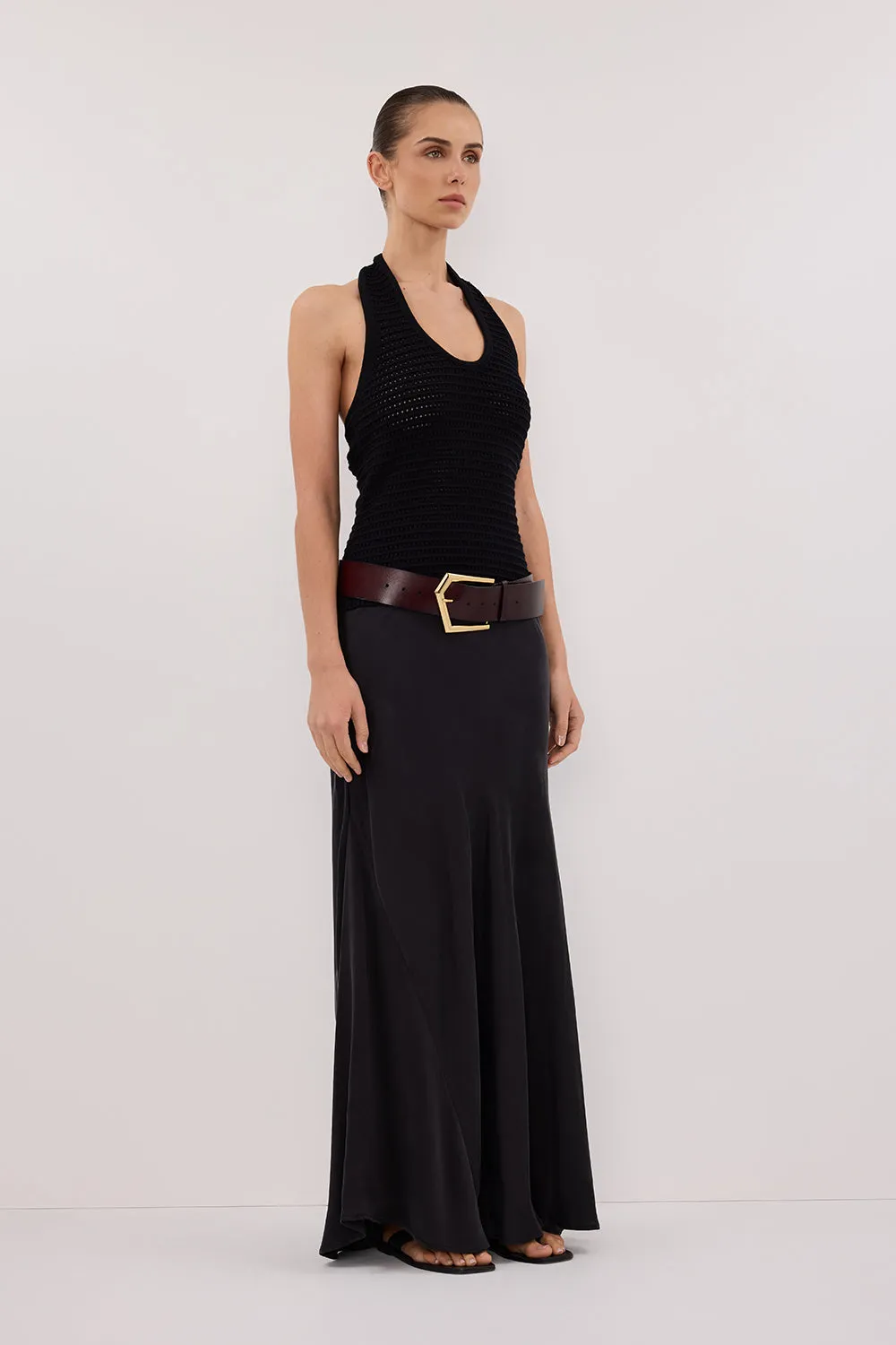 GINA BLACK HALTER CROCHET TOP