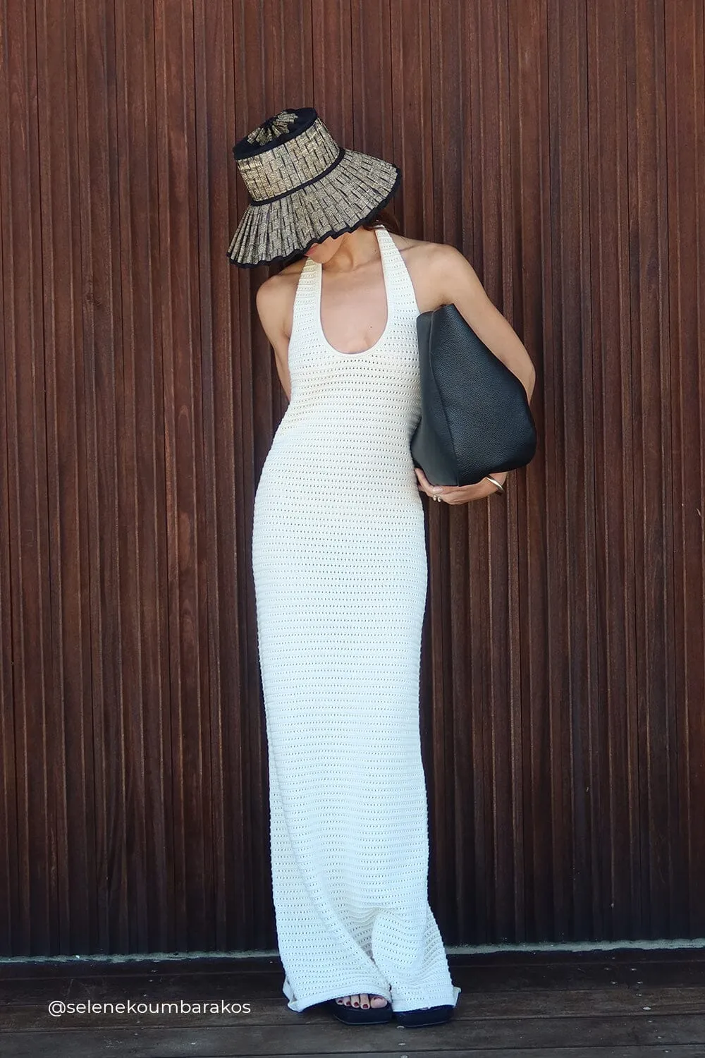 GINA CREAM HALTER CROCHET DRESS