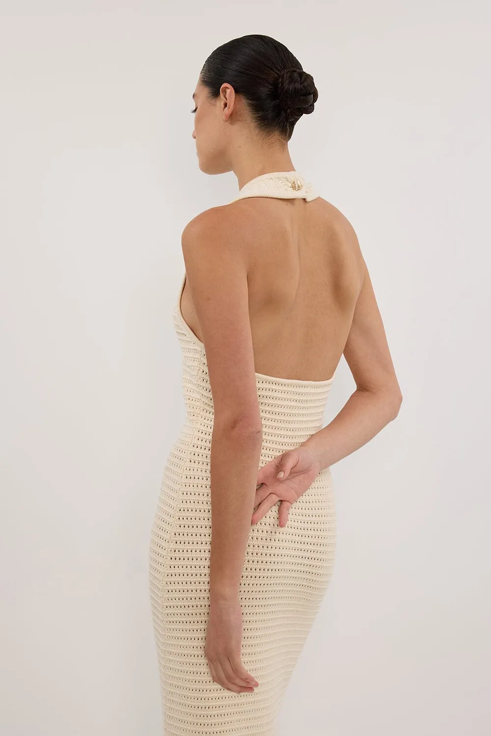 GINA CREAM HALTER CROCHET DRESS
