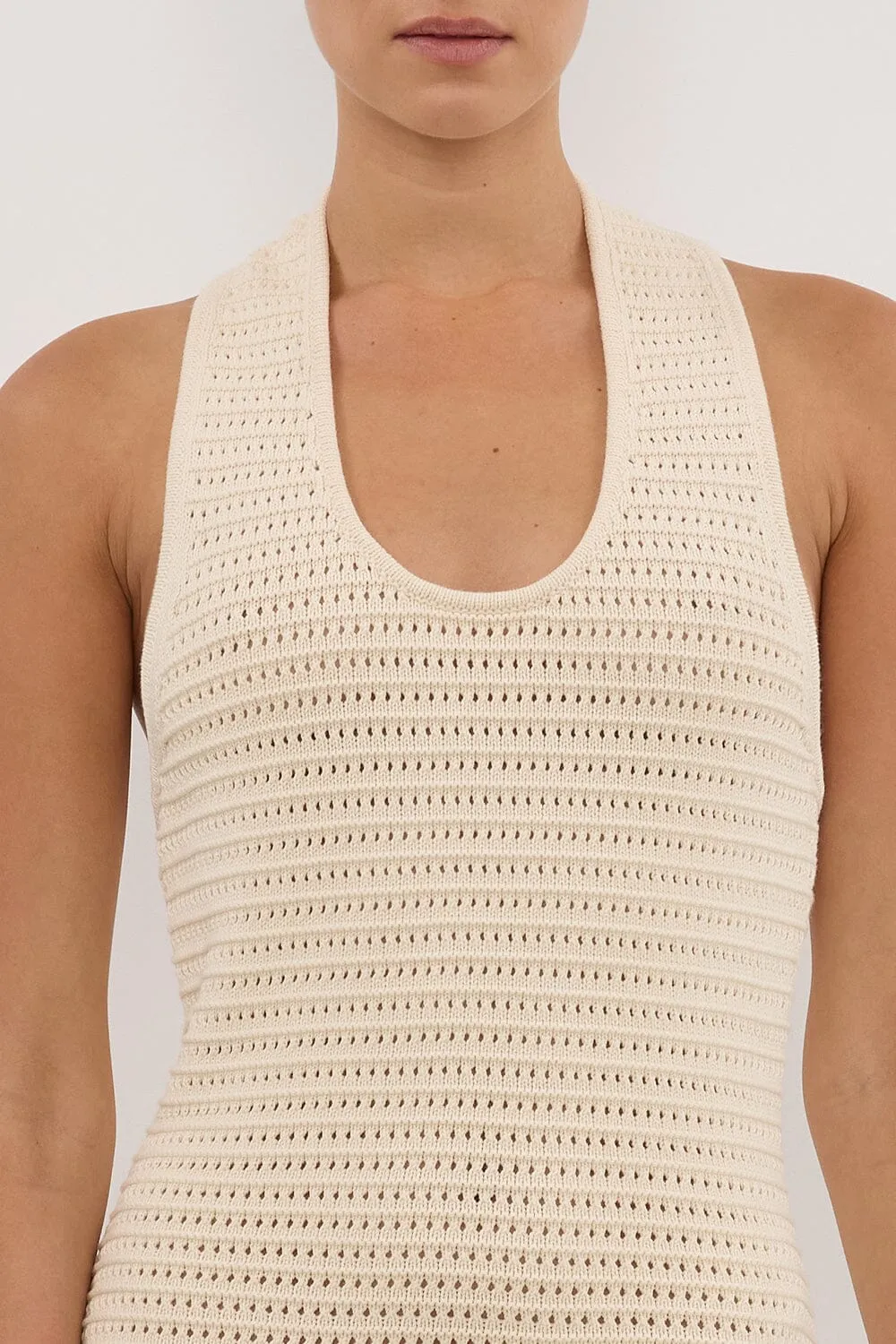 GINA CREAM HALTER CROCHET DRESS