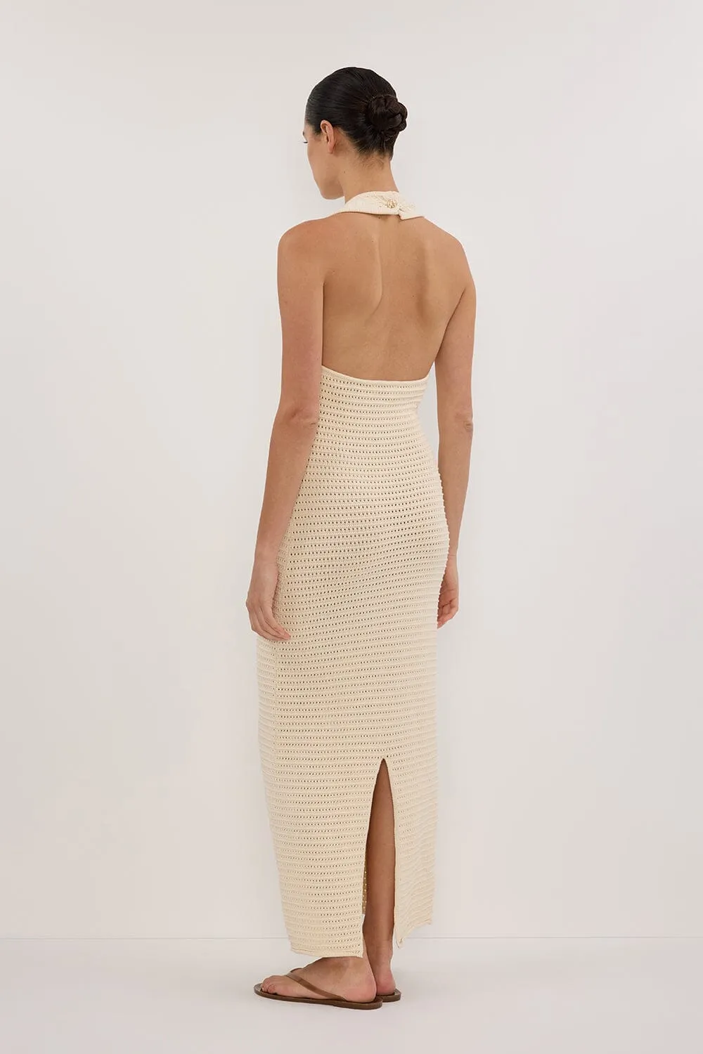 GINA CREAM HALTER CROCHET DRESS