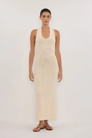 GINA CREAM HALTER CROCHET DRESS