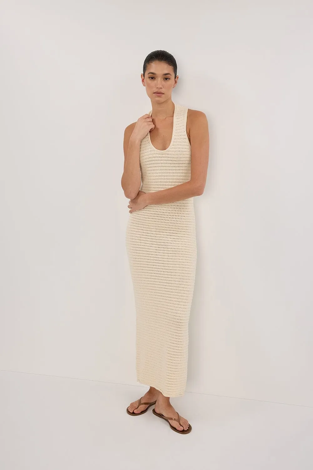 GINA CREAM HALTER CROCHET DRESS