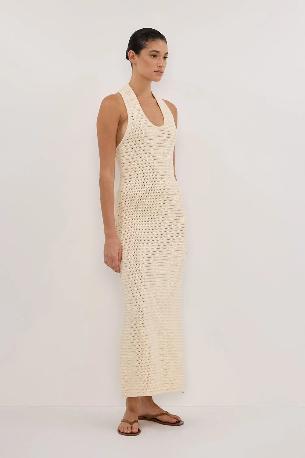 GINA CREAM HALTER CROCHET DRESS
