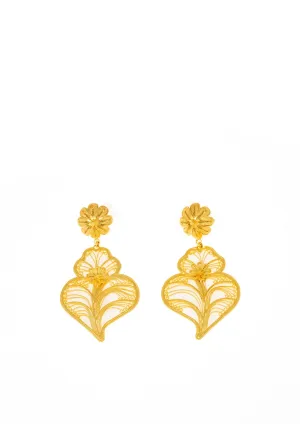 Gold Flower Heart Filigree Earrings