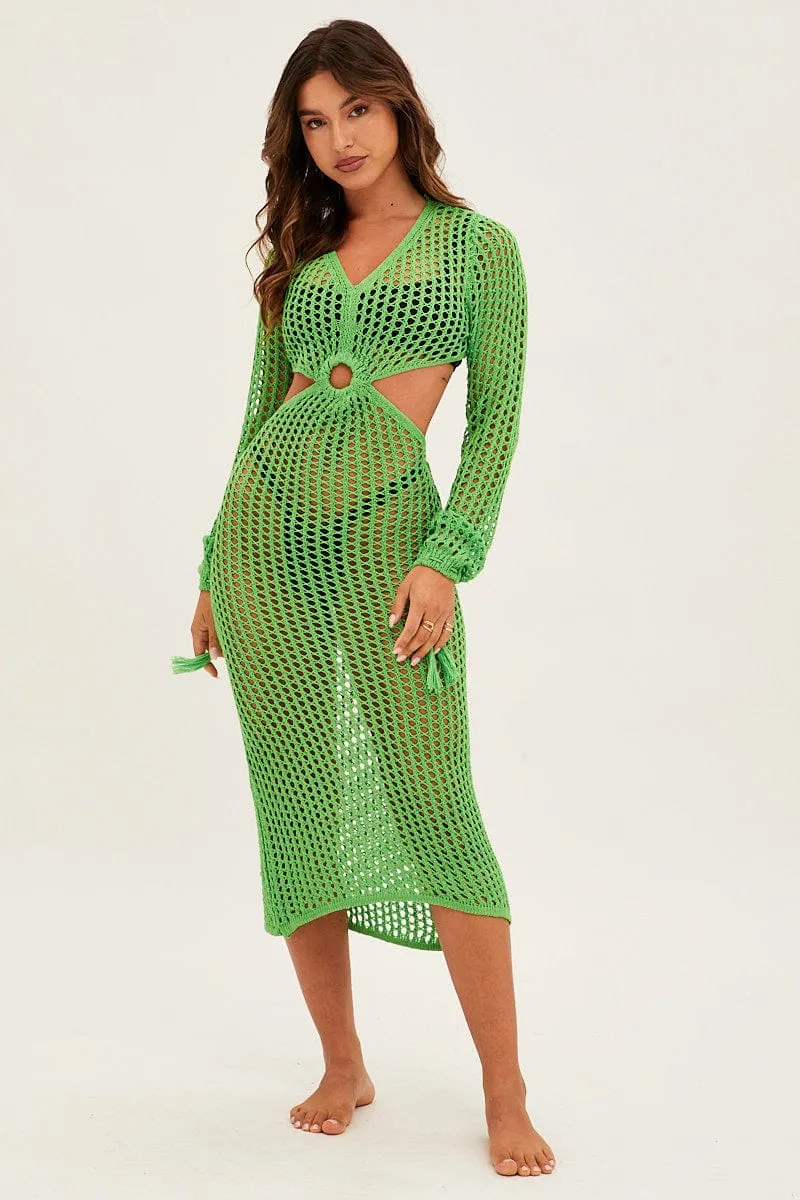 Green Crochet Cutout Knit Dress