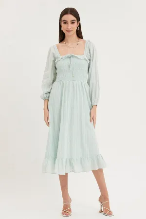 Green Midi Dress Long Sleeve Evening