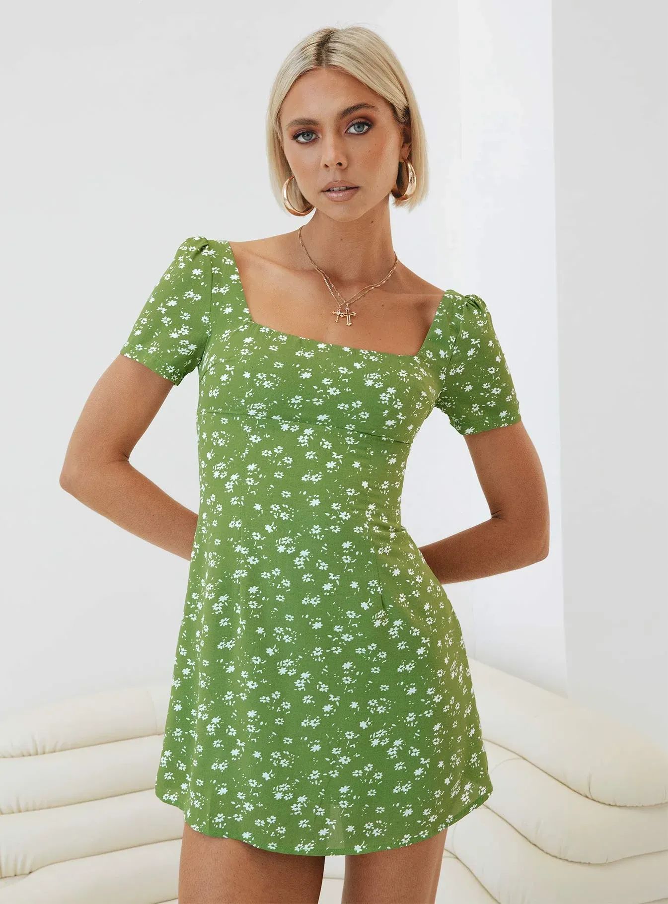 Hastings Mini Dress Olive Green Floral